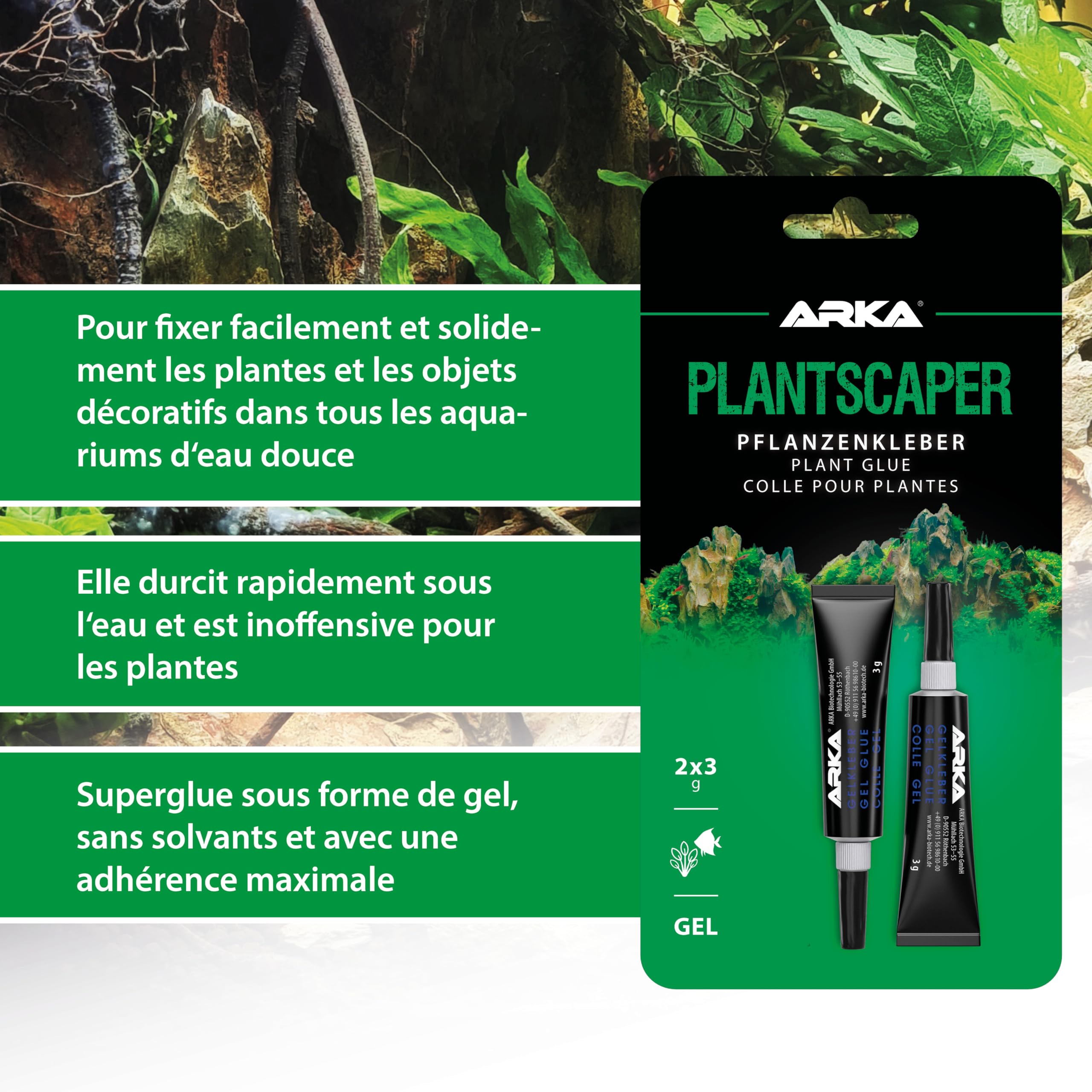 Colle plantes aquarium gel 2×3 g – MICROBE-LIFT Plantscaper – colle aquascaping pour mousse & racines – application simple & propre – sûre pour poissons & crevettes – format mini pour bacs plantés