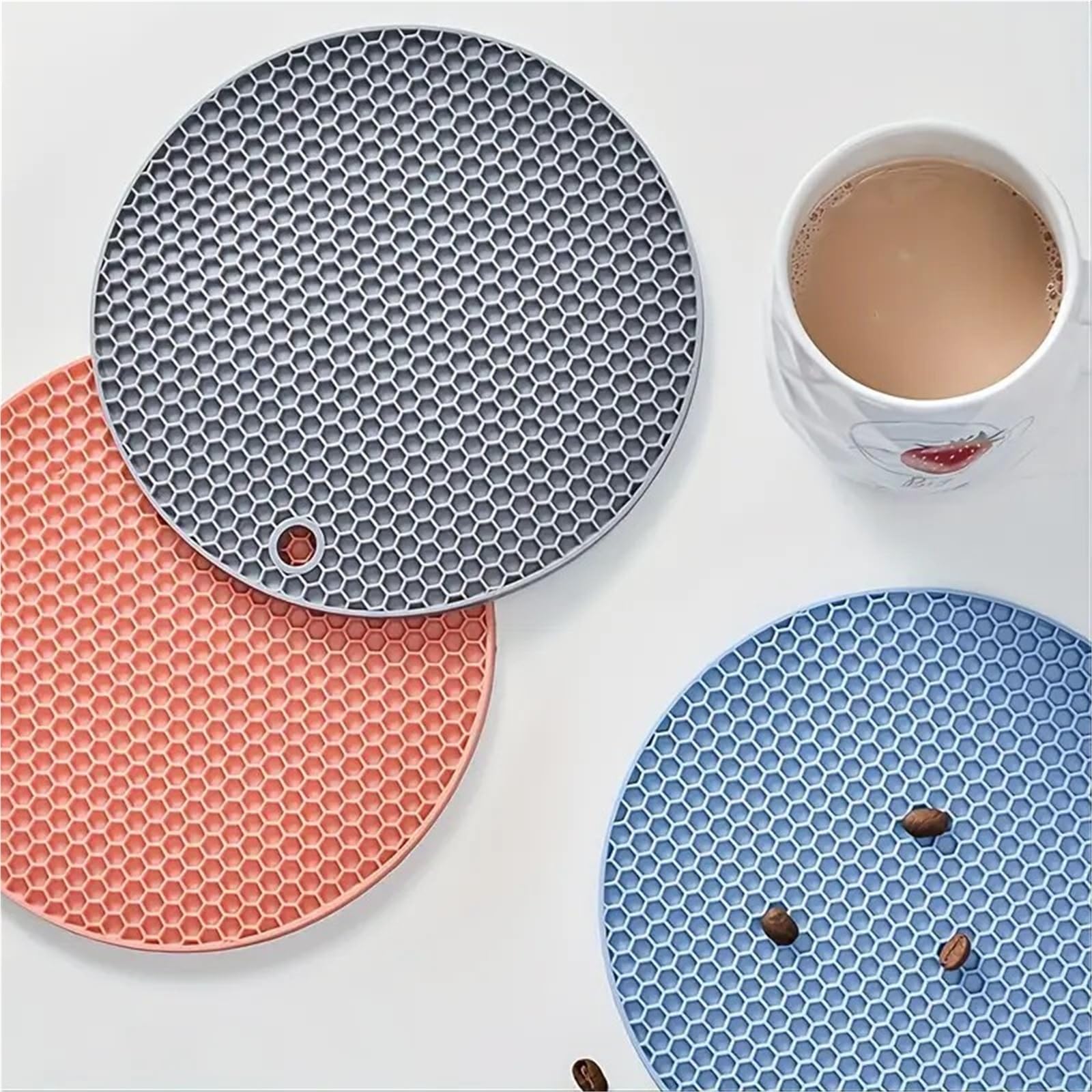 silikonowa podkładka pod gorące naczynia, Podkładka silikonowa Okrągła Plaster Miodu 17cm Heat Antypoślizgowa Wielokolorowa 1/4 szt(Blue 4pcs)