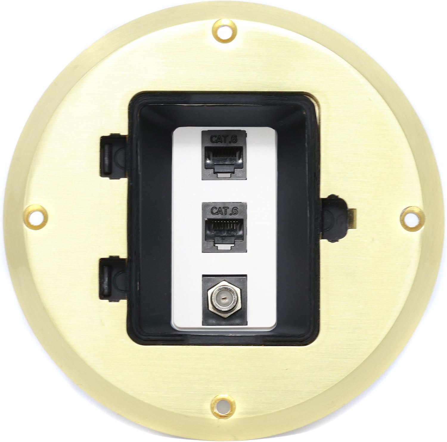 RiteAV 2 Port Cat6 Ethernet 1 Port Coax Cable TV Floor Box - Black