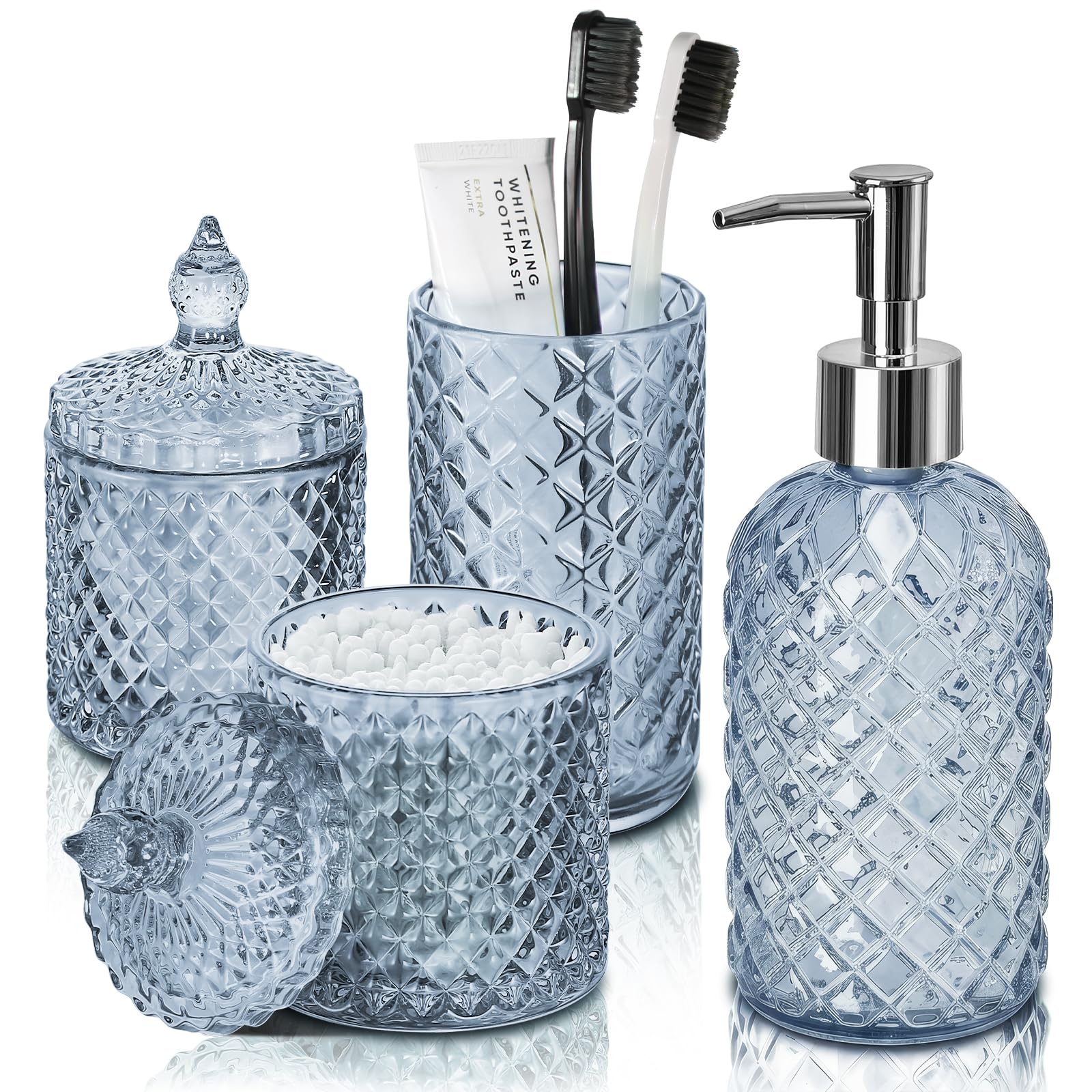 RYTOXILO Lot de 4 accessoires de salle de bain en cristal bleu