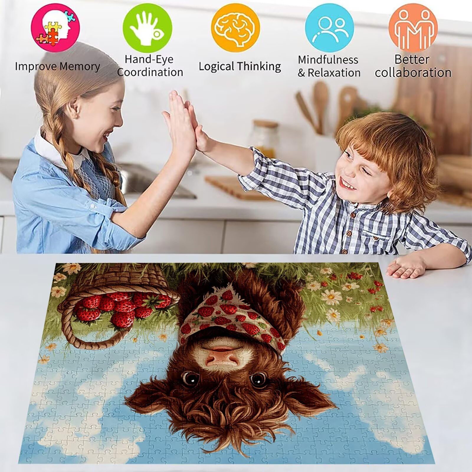 Puzzle 3000 elementów wołowina dla dorosłych truskawka 122 x 81 cm unikalne rzemiosło klasyczne 3D drewniana układanka do rodzinnych gier aktywnych, układanka do samodzielnego wykonania nawet do