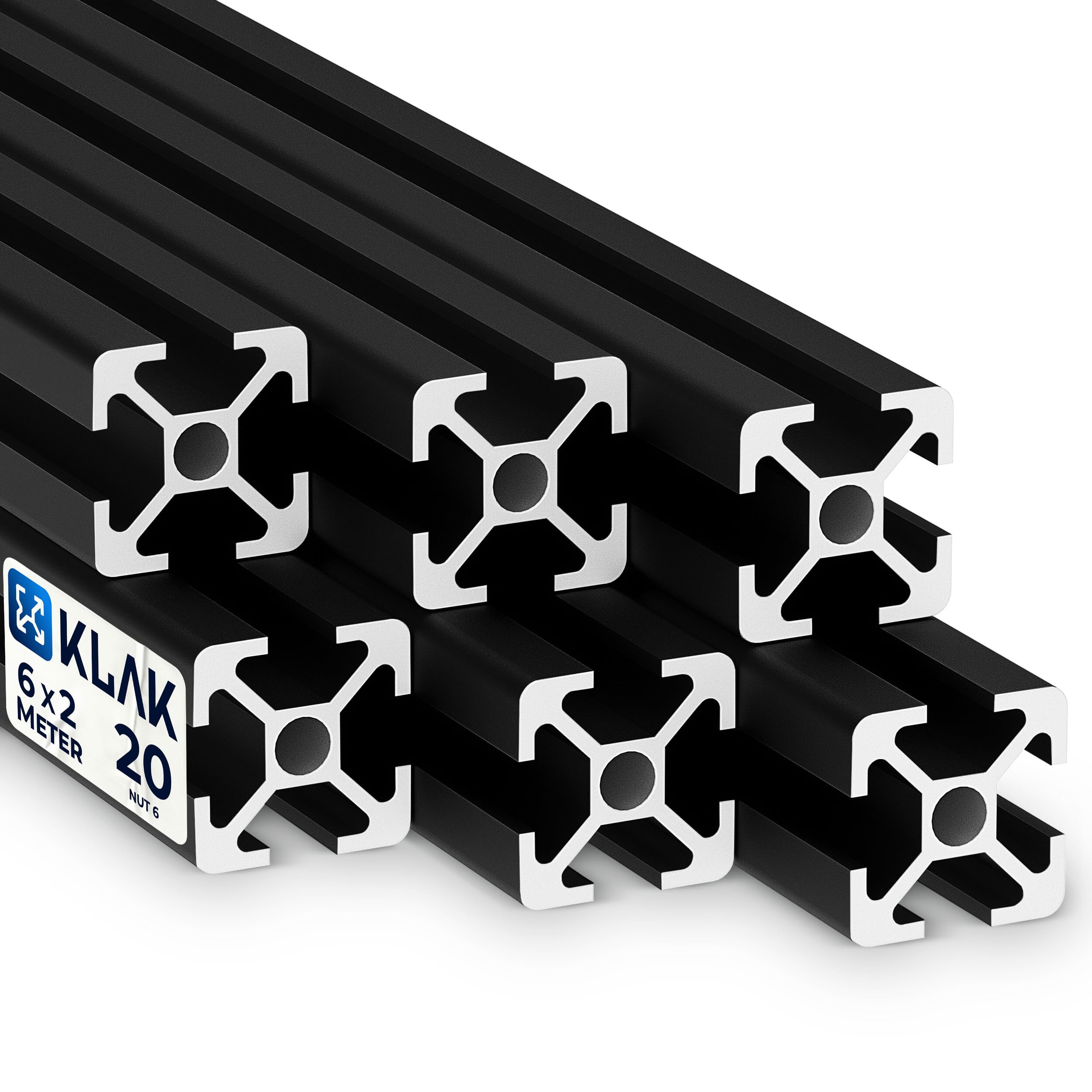 KLAK 20 - Aluprofil 6 Stück 20x20mm 2m System-, Montageprofil Nut 6 schwarz