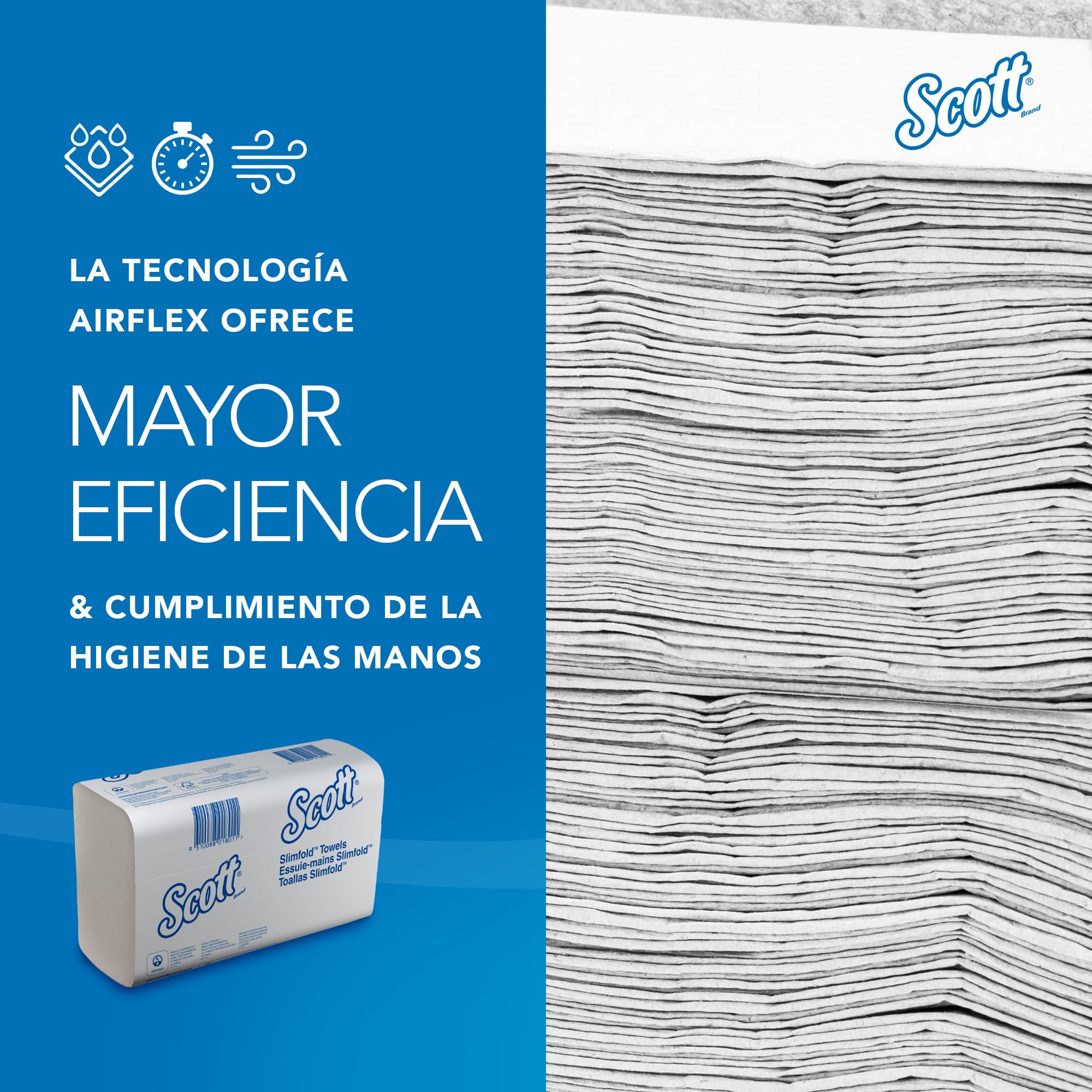 Scott Slimfold Toallas de Mano Intercaladas 5856, 12 Paquetes de 147 Hojas de Papel Compactas, Tecnología Absorbente Airflex