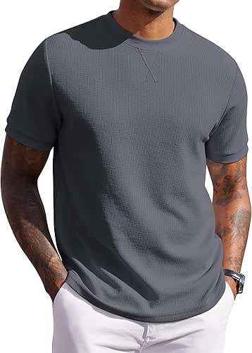 COOFANDY Men's Waffle T-Shirts Short Sleeve Casual Crew Neck Shirt