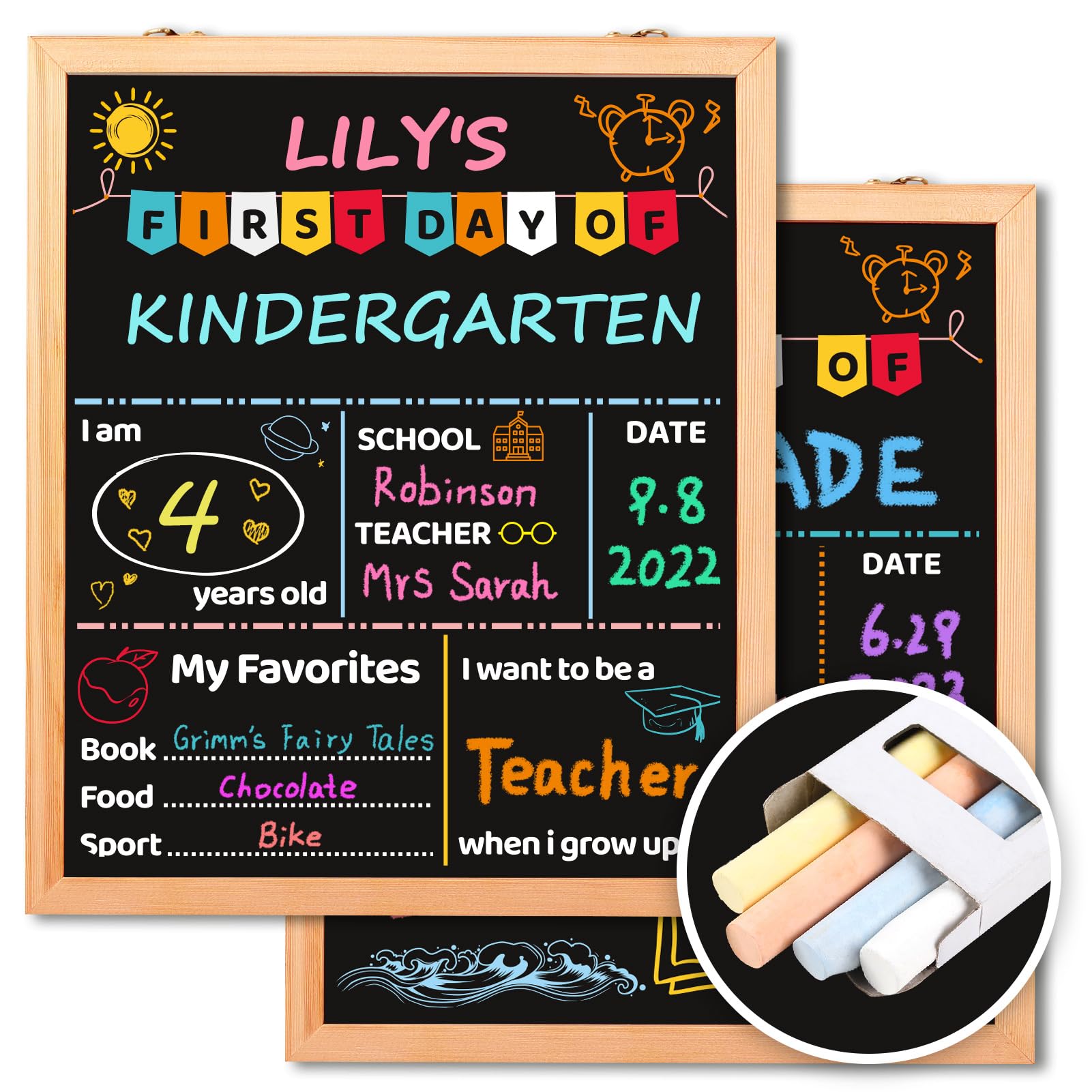 SKYDUE First and Last Day of School Chalkboard Reusable,10"x 12" Double Sided Erasable Wooden Chalkboard Sign,1st Day of School Sign for Kids,Back to School Photo Prop Commemorate Supplies