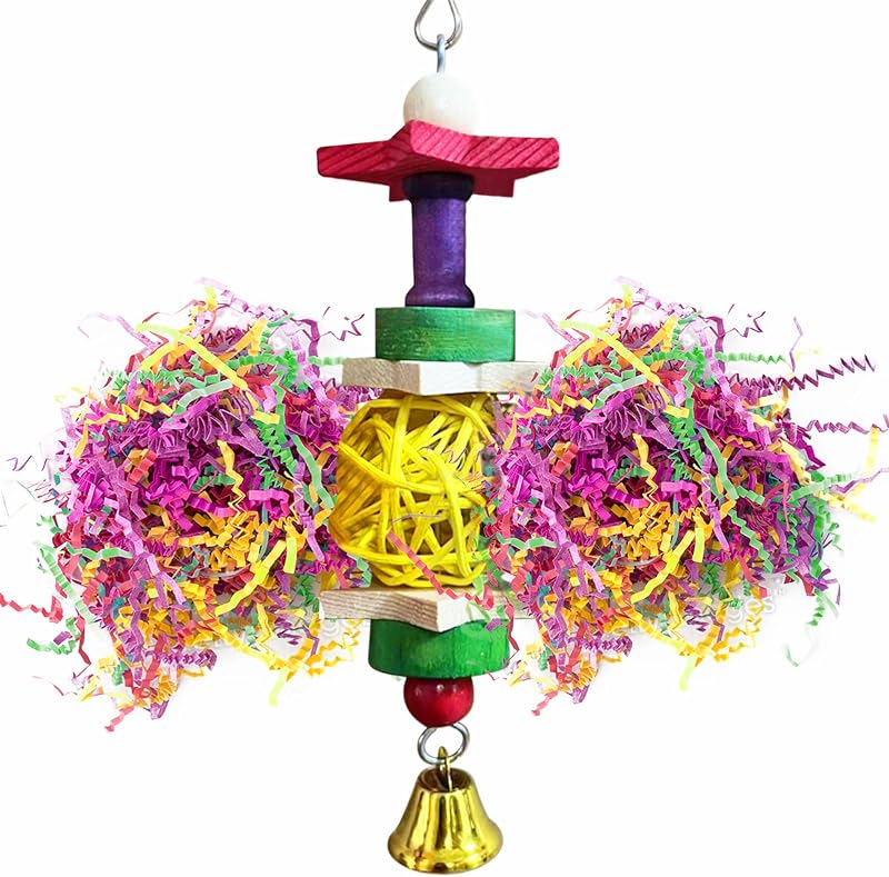 Parakeet Toy, Brightly Colored Hanging Toy Made of Rattan, Wood and Shredded Paper, for Small and Medium Parrots, Cockatiels, Lovebirds and Finches (1 Piece)