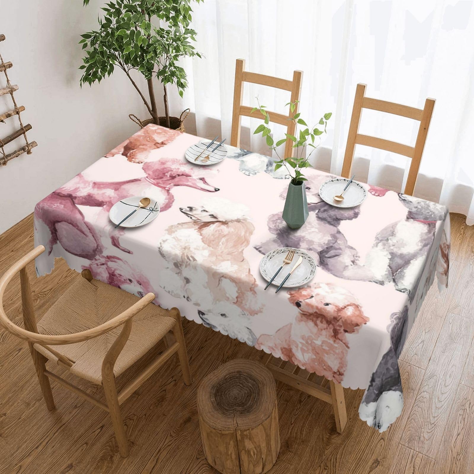 QLDETUPWLX Rectangle Table Cloth 137x183 cm Poodles Dogs Tablecloths Wrinkle Free Table Cloth Washable Fabric Desktop Protection Decoration Tables Cover for Party Dining Indoor and Outdoor