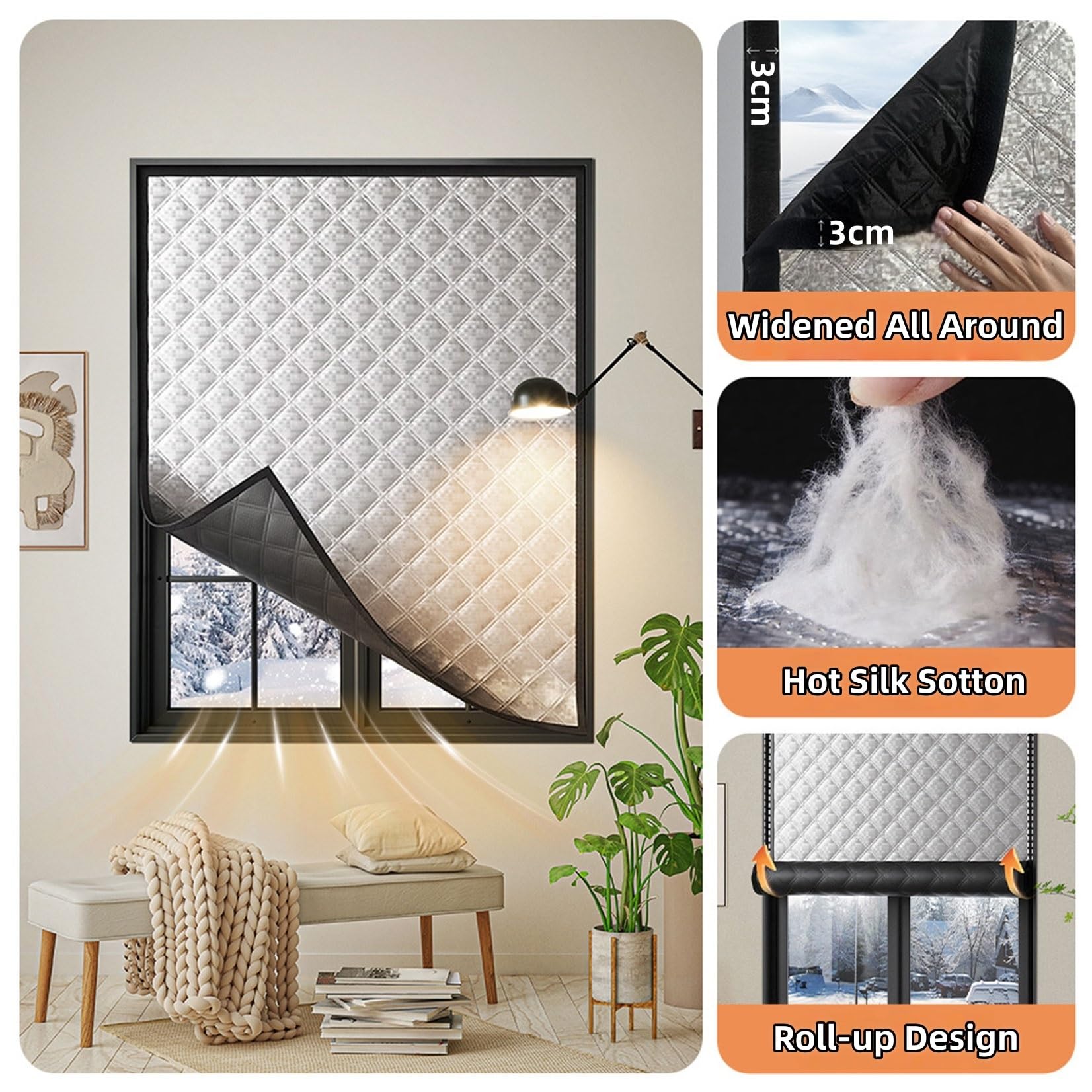 Kit D'Isolation de Fenêtre 110 x 85 cm Coupe-Vent et Insonorisant, Isolant Thermique Rideaux Isolant Hivernage Pas Besoin de Percer des Trous Personnalisable pour l'hiver, Gris
