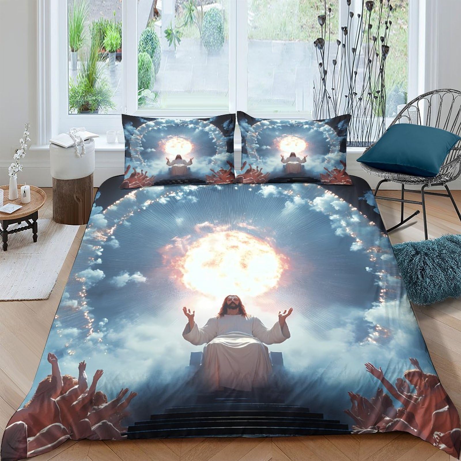 Ctjqhvkz Style-1 3D Printed Jesus Resurrection Fitted Sheet Microfiber Soft Breathable Sunrise Clouds Mattress Cover For Bedroom Decor Single（135X200cm）