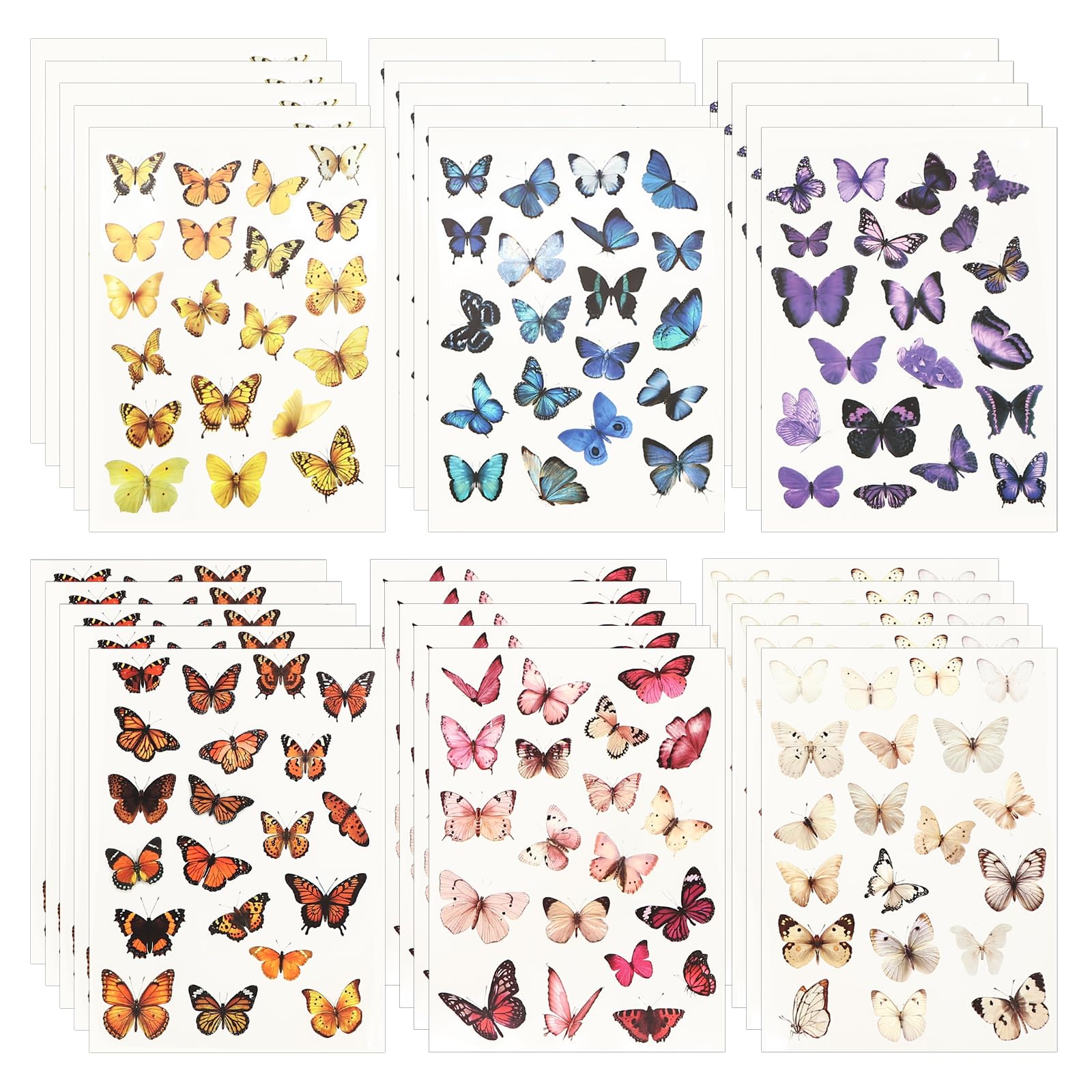 600 szt. naklejek z motylem, wodoodporne naklejki z PCW w stylu vintage, do scrapbookingu, laptopa, DIY, podręcznika, rzemiosła papierowego, kolorowe naklejki motylkowe