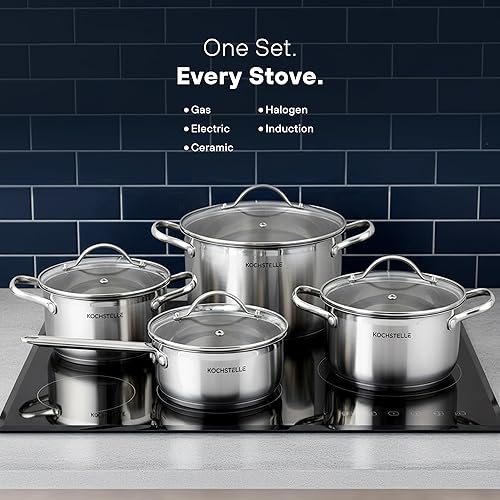 Miniatura 10 de KOCHSTELLE Juego de utensilios de cocina de acero inoxidable de 8 piezas 1810 Juego de ollas y sartenes de primera calidad, juego de utensilios