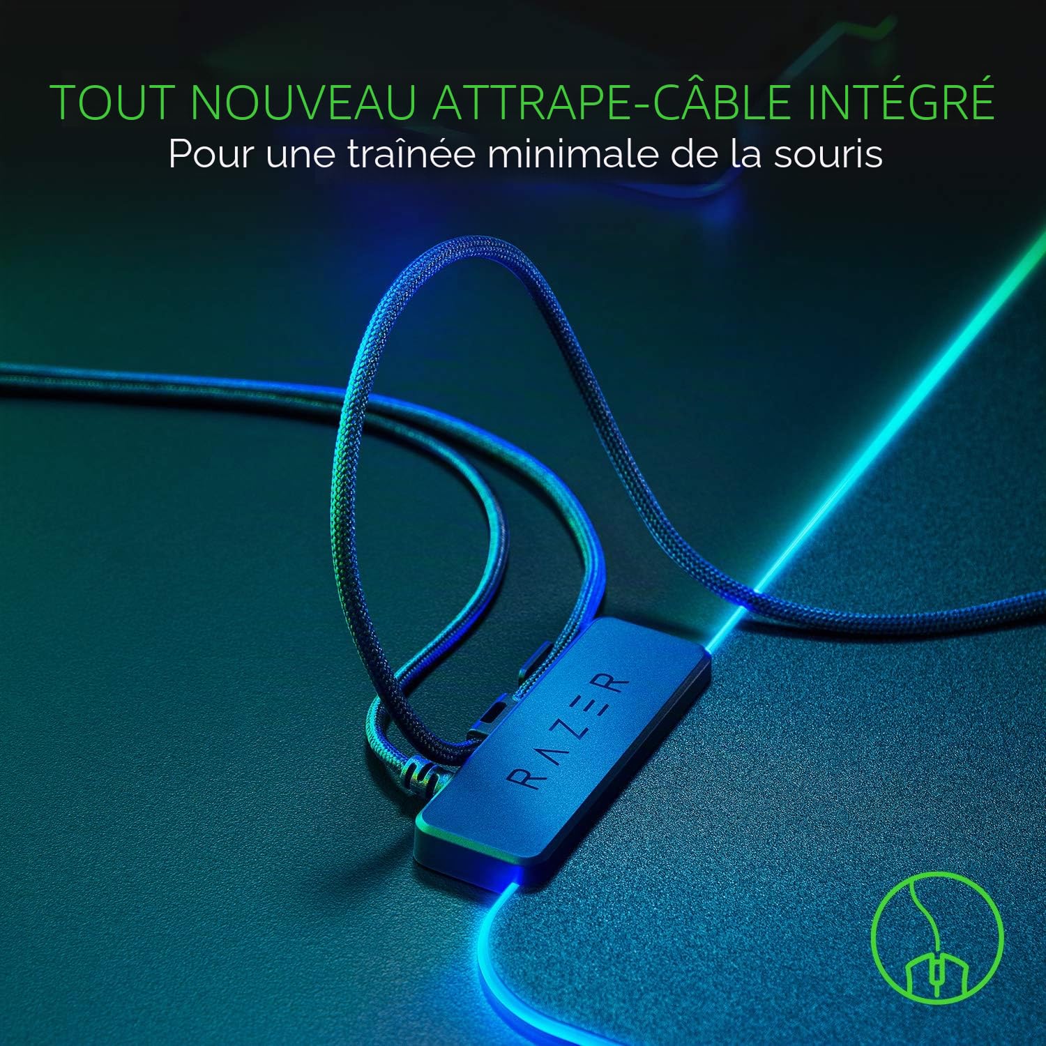 Razer Firefly V2 - Tapis de Souris de Jeu avec Surface microtexturée et éclairage Chroma RGB (Support de câble, éclairage périphérique des Bords, antidérapant) Noir