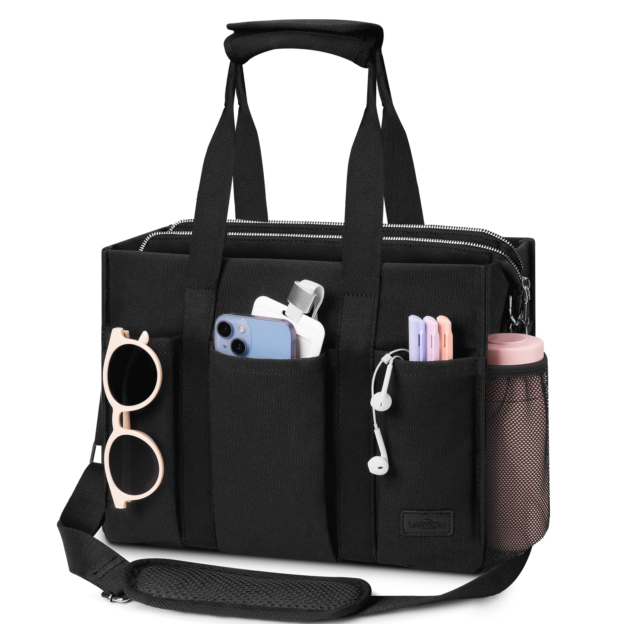 Canvas Tote Bag for Women Large Shoulder Bag with Laptop Compartment Zipper Ideal for Work Travel College Teacher