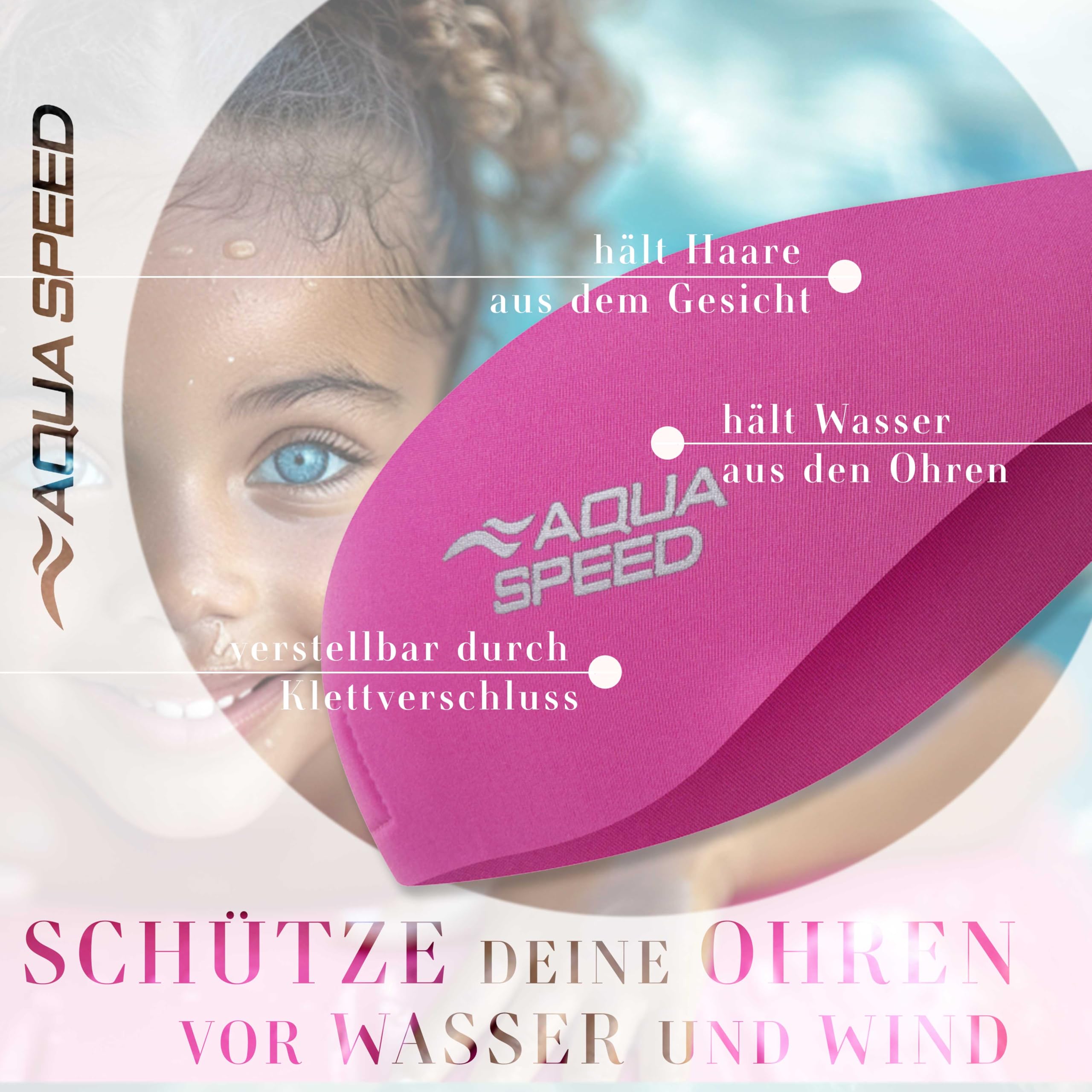 Aqua Speed EARBAND/EARBAND JR | Banda para la Cabeza | Niños | Adultos | Neopreno | Natación | Cinta de los oídos | Banda para el Cabello | Rosa