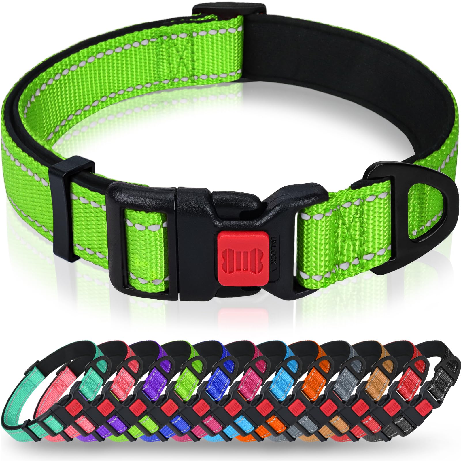 Taglory Reflective Dog Collar with Safety Locking Buckle