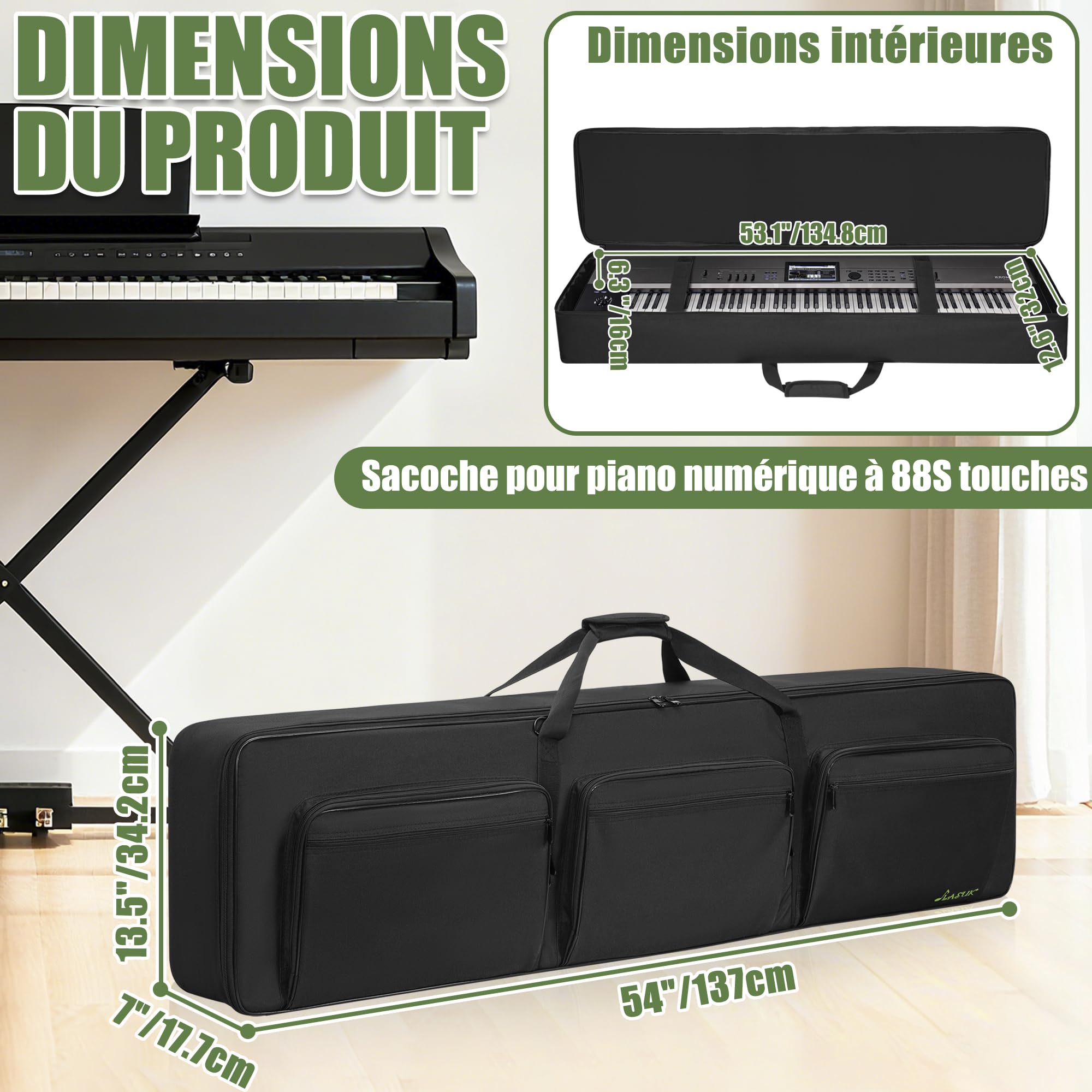 OUUTMEE Sac pour Clavier 88 Touches, Sac de Transport pour Clavier de Piano électrique 88 Touches avec bandoulière réglable et 6 Poches pour Accessoires, 137 x 33 x 17CM