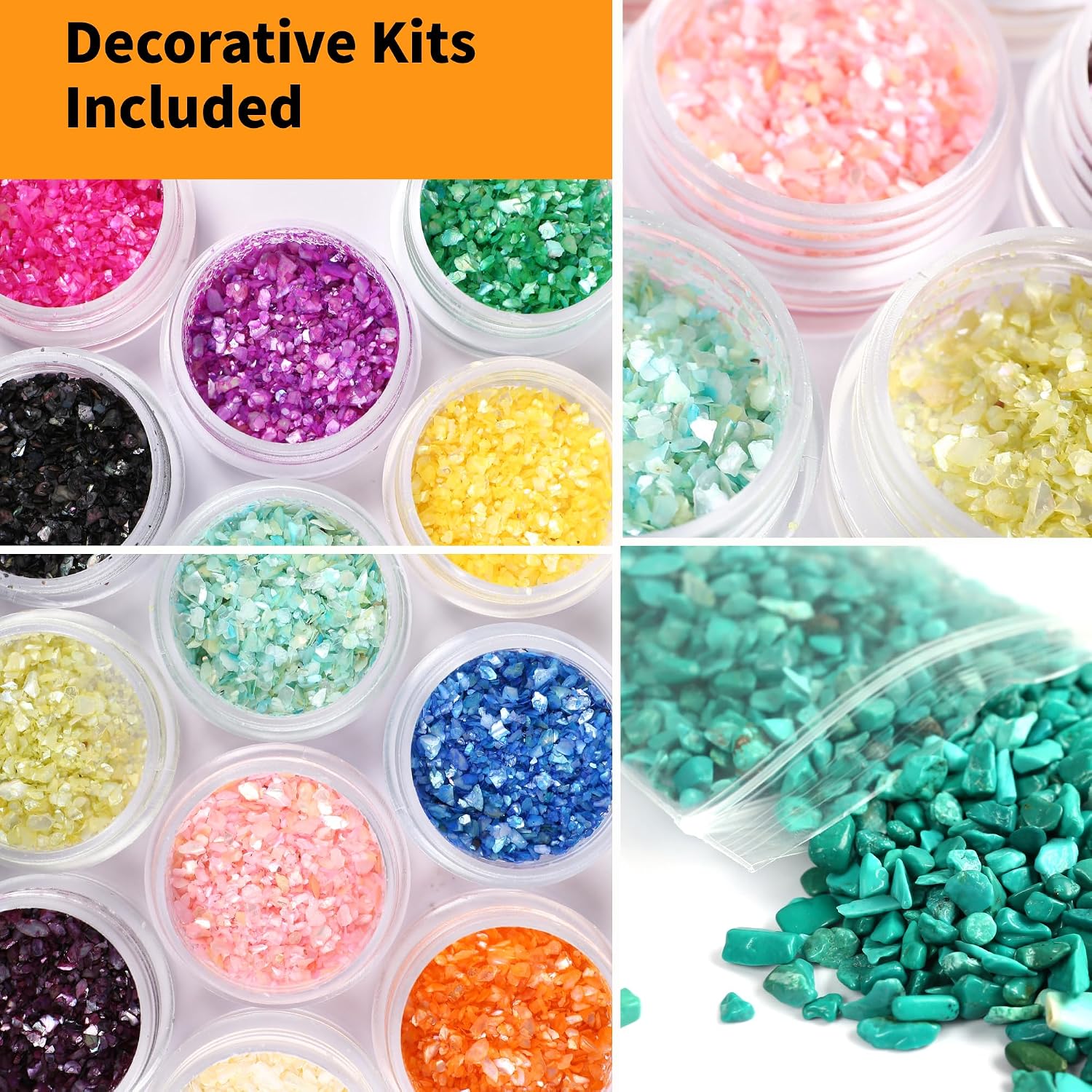 LotFancy 6 pcs Epoxy Resin Molds with 1 Bag Artificial Stones, 12 Colors Glitter Sequins, Cube Square Round Silicone Mold for Resin Casting, DIY Handcrafts