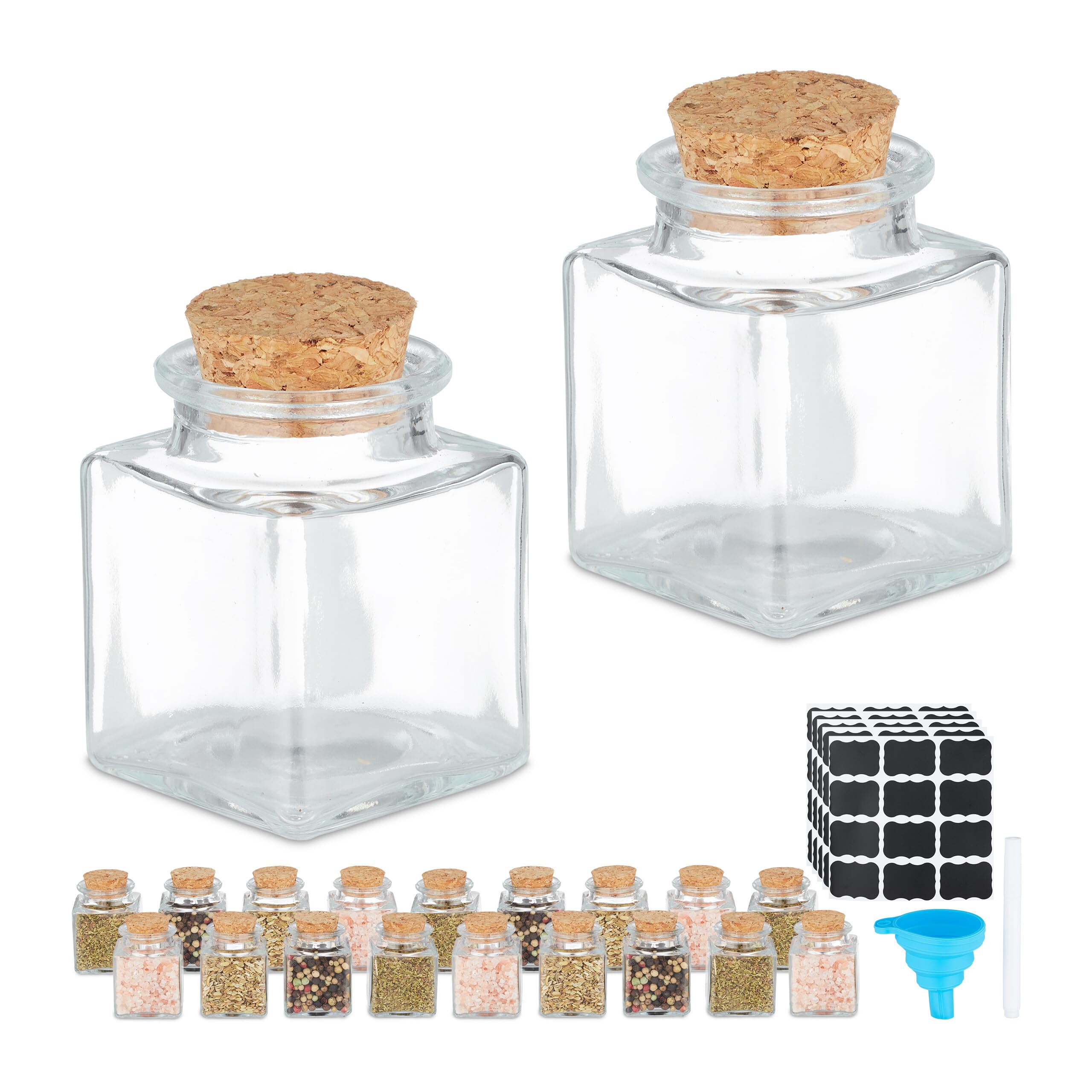 Set Di 20 Barattoli In Vetro Per Spezie SKOCEH - 113g Con Coperchi Ermetici A Cerniera - Include 24 Etichette E 2 Imbuti In Silicone