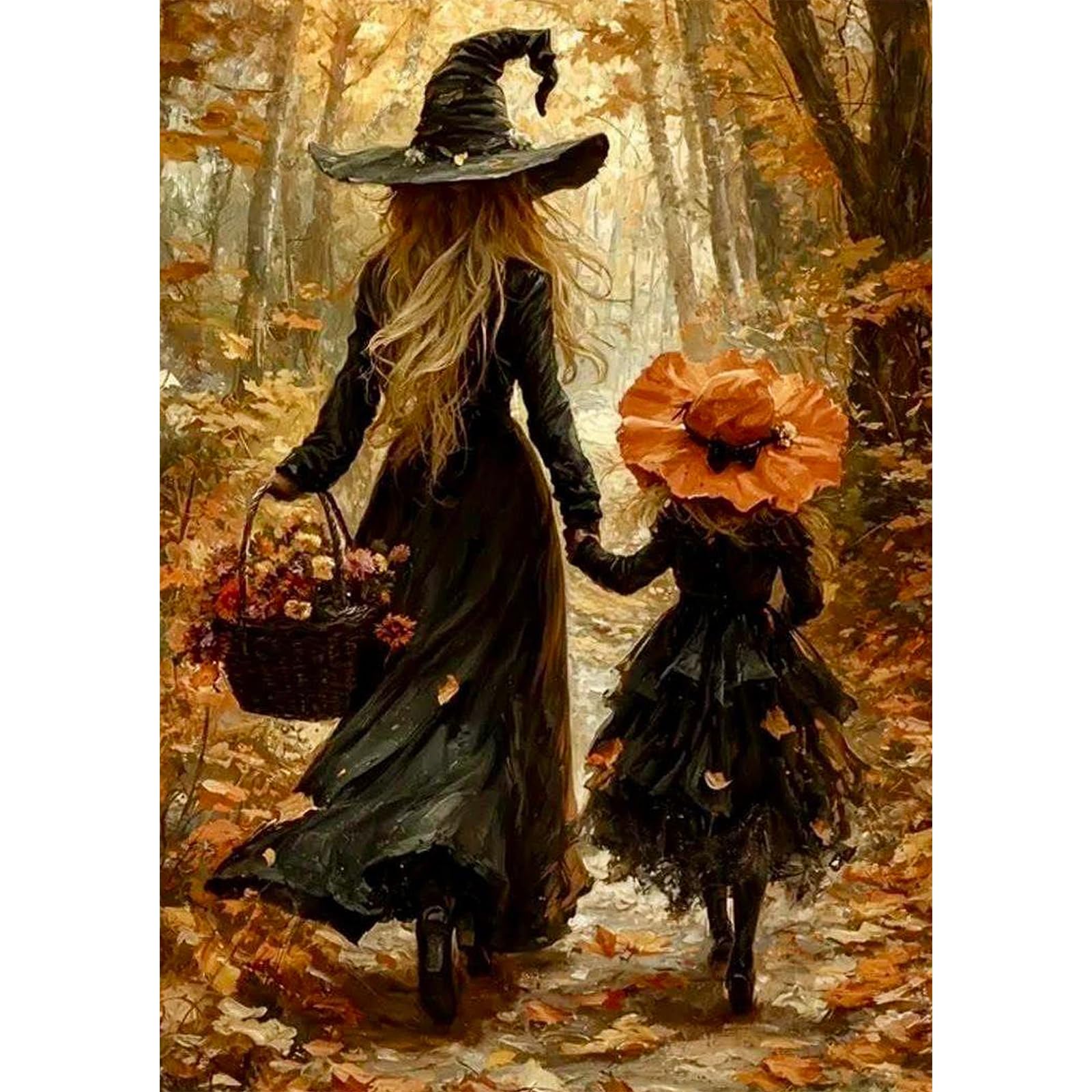 GHHKUD Halloween Witches Diamond Painting Kits for Adults, Fall Diamond Art Kits for Adults Beginners, 5D DIY Full Drill Diamond Gem Art Stitch Canvas Painting Pictures for Home Decor, 30 * 40CM โ image 1