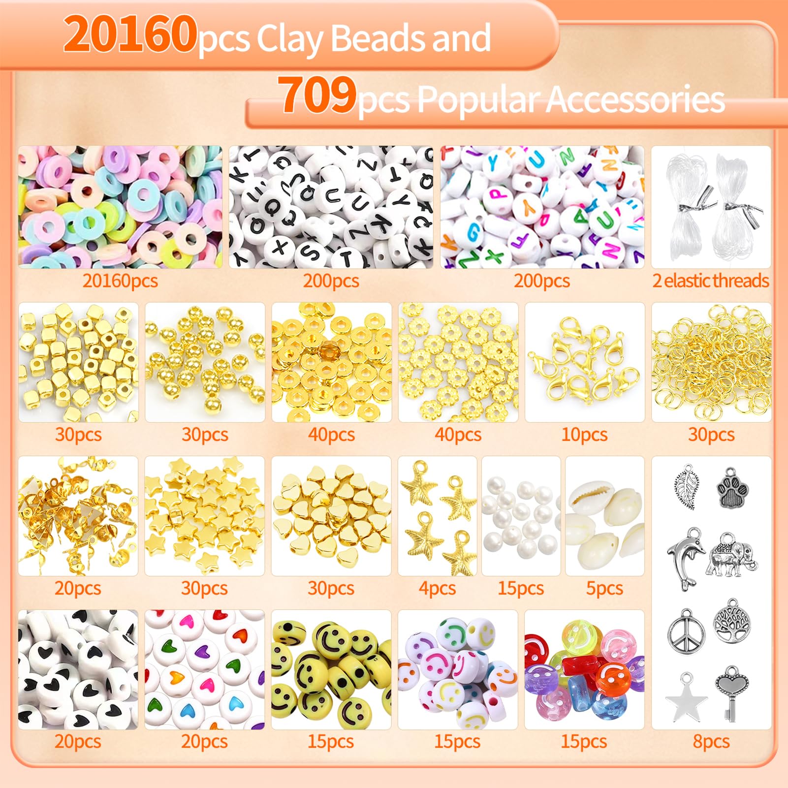 Dahudtin 168 Colors Clay Beads Bracelet Making Kit - 20860 PCS Polymer Clay Beads for Heishi Jewelry Making with Pendant Charms - Image 2