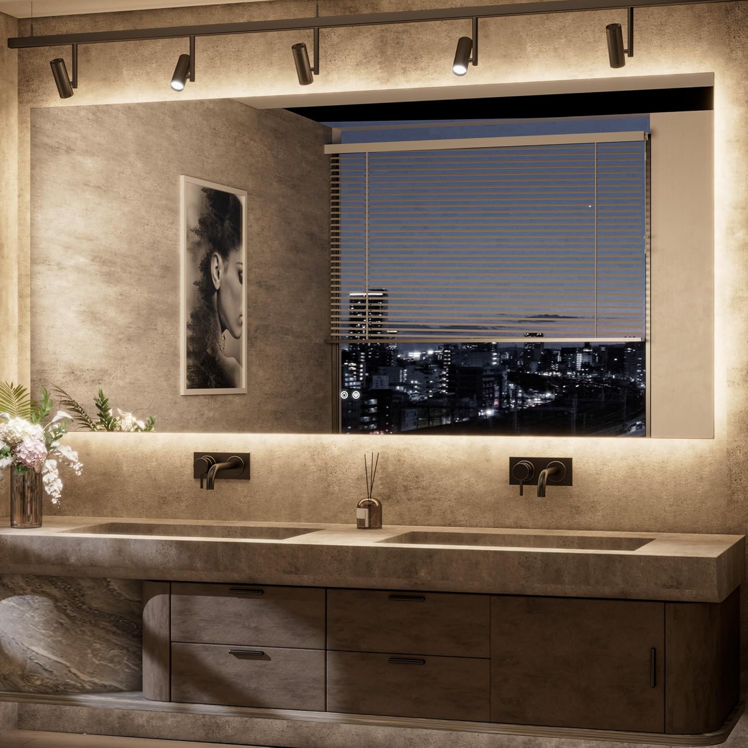 TETOTE Backlit LED Bathroom Mirror,Back Lighted Vanity Mirror with Dimmable Anti-Fog Function Shatterproof Modern Mirror 40" L x 84" W Backlit-3 Color