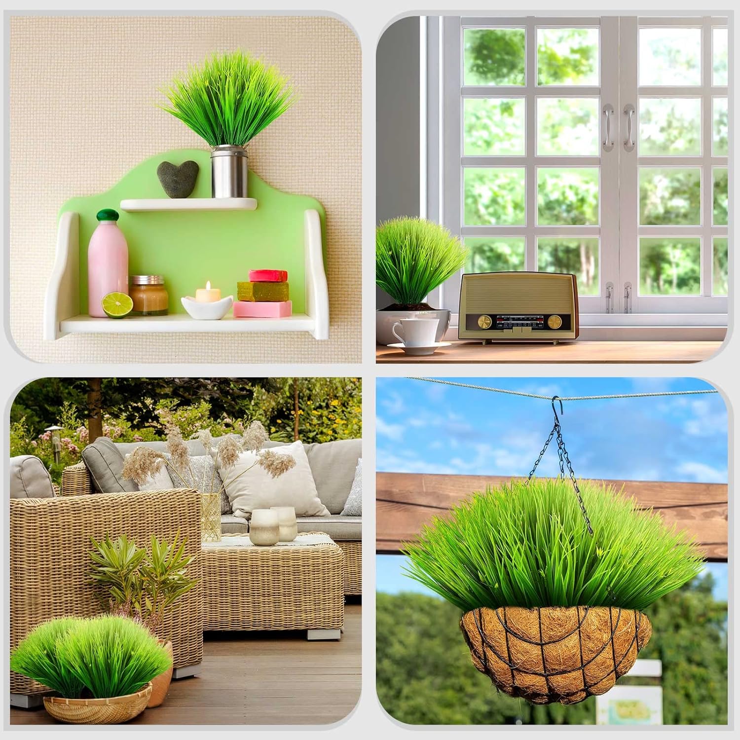 Hoteam 80 Bundles Artificial Outdoor Plants Fake Wheat Grass UV Resistant Greenery Stems Plastic Shrubs Bushes for Patio Front Porch House Porch Garden Decor
