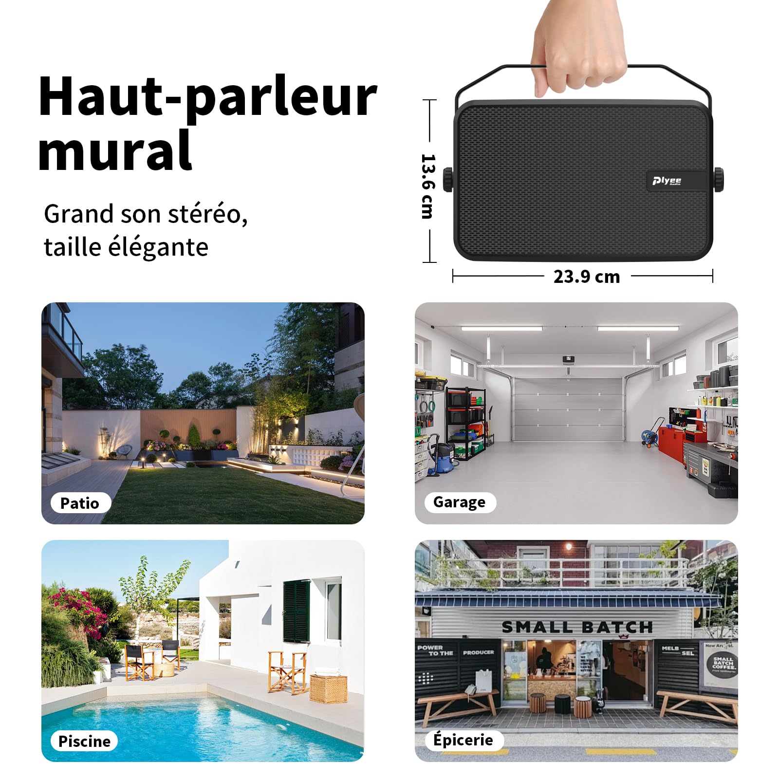 Enceinte Bluetooth Extérieur, Enceinte Murale Active + Passive, Prise en Charge Bluetooth et Entrée Aux, Amplificateur Intégré, Adaptée pour Terrasse, Véranda, Garage, Pack de 2 (MZ-622)