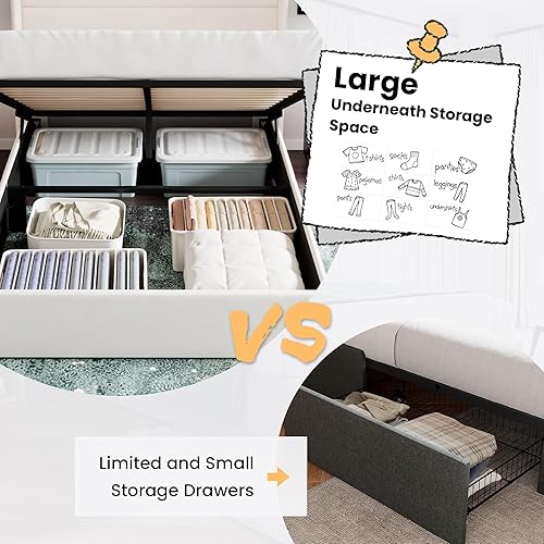 Miniatura 5 de SHA CERLIN Cama elevada con almacenamiento, cabecera moderna, respaldo de ala, no necesita somier, base de cama tapizada capitoné, soporte de