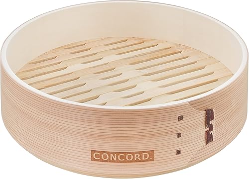 Miniatura 4 de CONCORD Olla de vapor de acero inoxidable de 10 pulgadas con vaporizador de bambú natural, utensilios de cocina de vapor de 9.4 in (lagunabambú)
