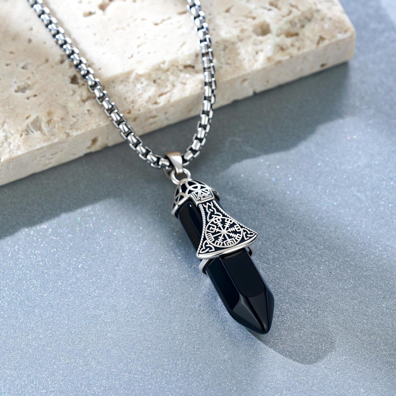 Viking Necklace for Men 925 Sterling Silver Mjolnir Necklace Black Tourmaline Jewelry for Men Women - Image 2