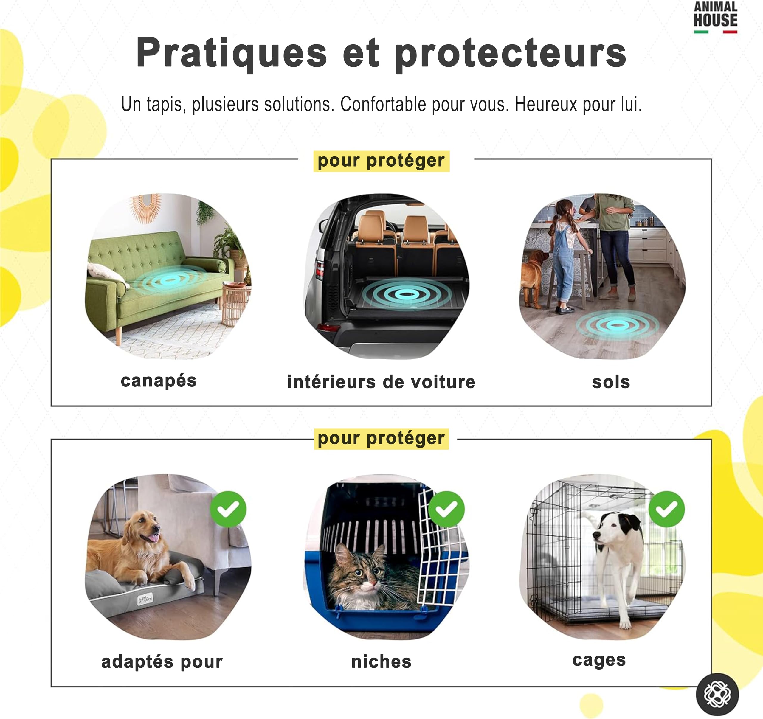 Animal House - 40PCS Tapis Hygiéniques Absorbants Camomille - Haute Absorption - sans Poussière - Retient Les Odeurs - Protège la Maison - (60x60 cm 40), Blanc/Bleu