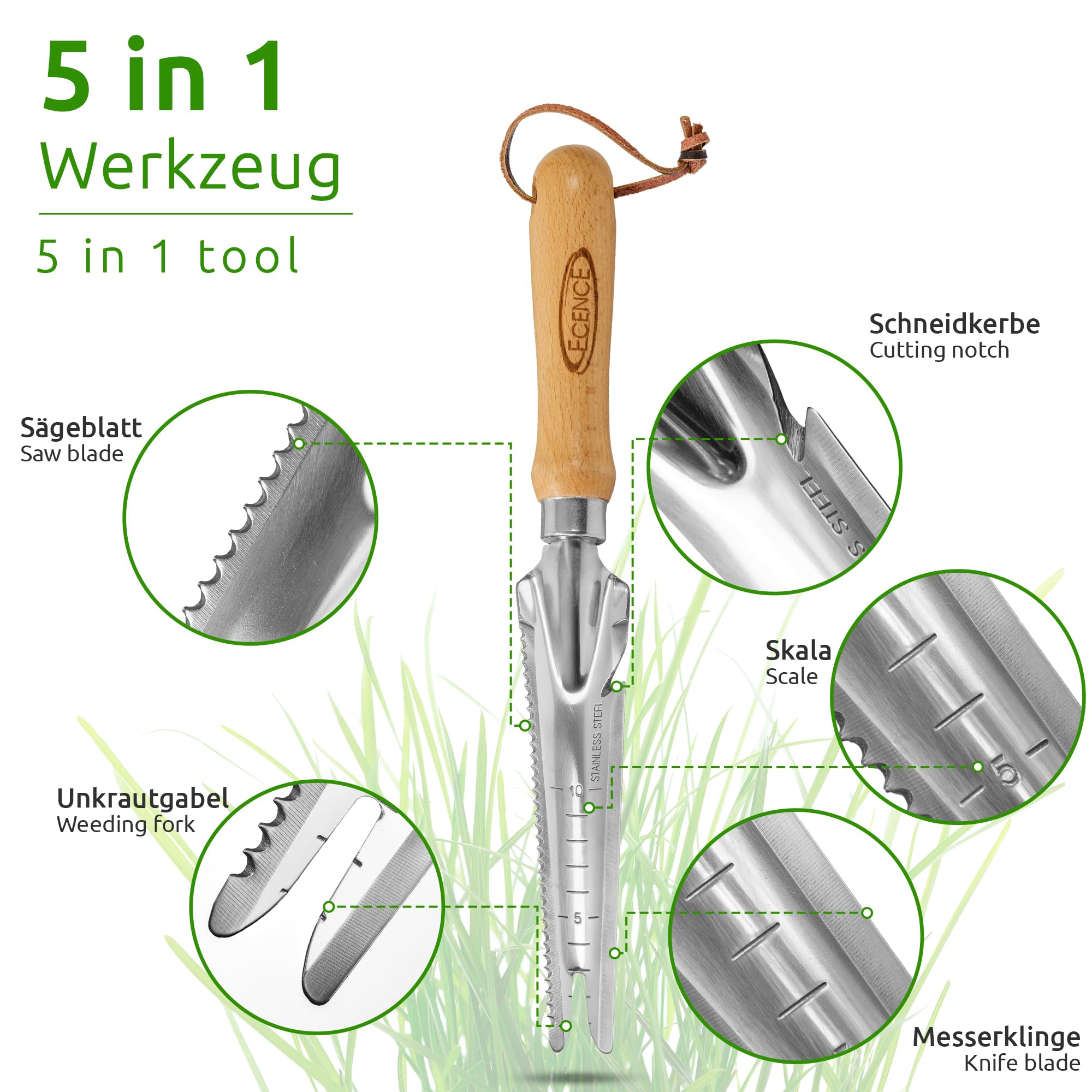 3 Pezzi Estirpatore Erbacce Manuale CTDMJ - In Acciaio Inox Con Manico Legno Per Giardinaggio - Foto 9