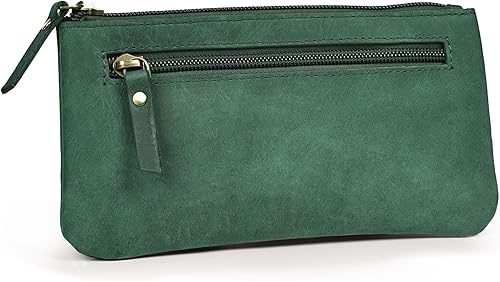 Miniatura 11 de LEATHER VILLAGE Estuche de Cuero para Lápices y Bolígrafos - Marrón Rústico/Vintage - 8"X4" - Doble Bolsillo - Elegante y Práctico Estuche con