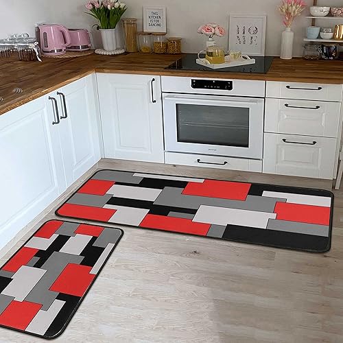 Miniatura 17 de Juego de 2 alfombras de cocina navideñas, alfombras de piso de cocina con respaldo antideslizante, alfombra de cocina decorativa navideña lavable,