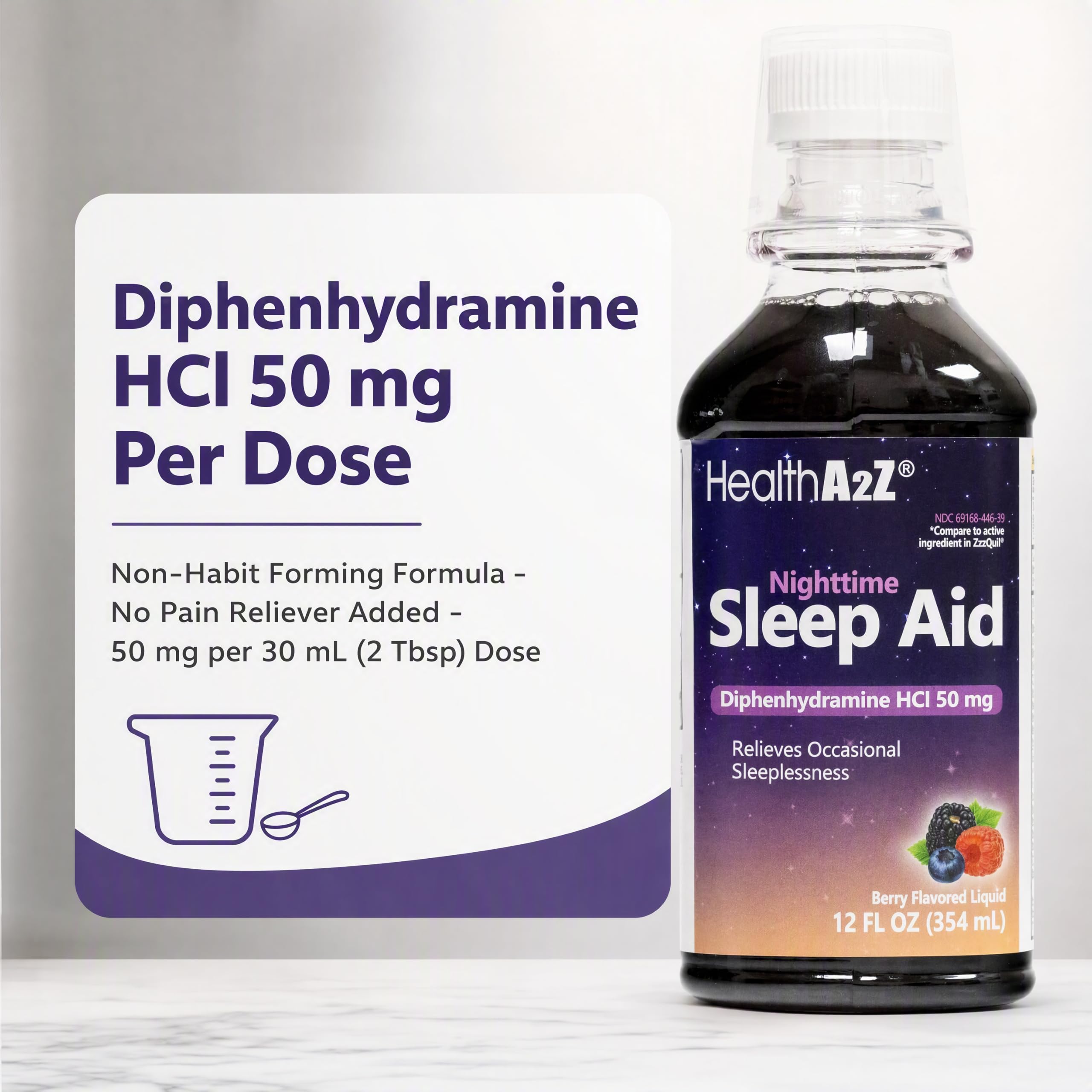 HealthA2Z® Nighttime Sleep Aid, Diphenhydramine HCl 50mg,12 Fl Oz — Amazon image 3