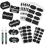 Mantah Chalkboard Label Stickers 96pcs - 9 Assorted Shapes in 3 Sizes with 2 White Chalk Marker, Reusable Waterproof Label for Storage Bin, Food Container, Jars, Containers 96 PCS, 9 Assorted Shapes