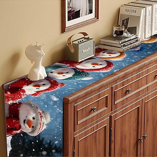 Miniatura 76 de Juego de manteles individuales y camino de mesa de muñeco de nieve y árbol de Navidad, 7 piezas (1 camino de mesa + 6 manteles individuales), diseño
