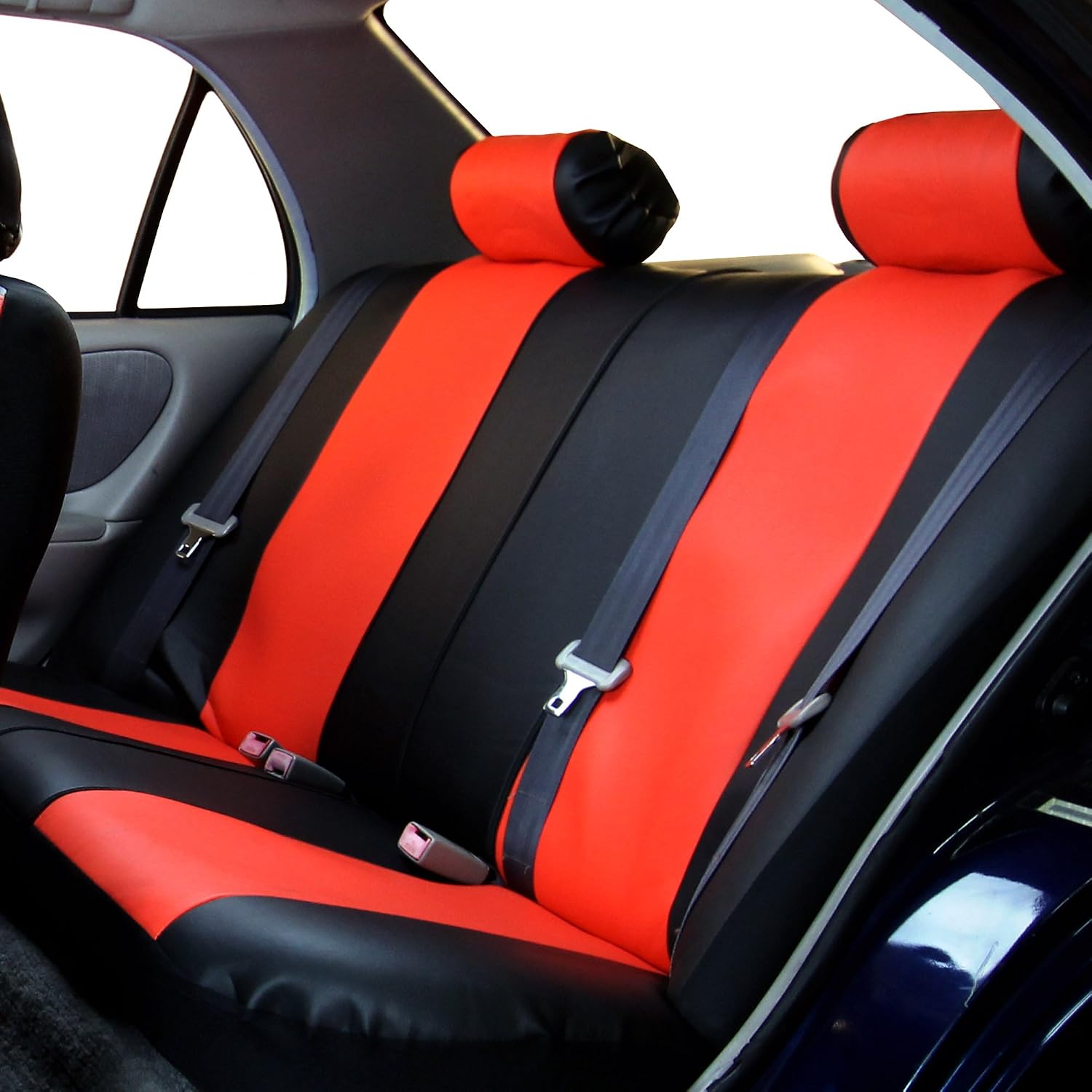 FH Group Racing PU Leather Full Set Car Seat Covers, Airbag Ready and Split with Vinyl Floor Mats- Fit Most Car, Truck, SUV, or Van Tangerine/Black