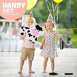 Birchio Milk Cow Pinatas Bundle with a Blindfold and a Bat (16 x 13 x 4 Inches), Perfect for kid\'s Birthday Parties, Mexican Theme Parties, Decorations