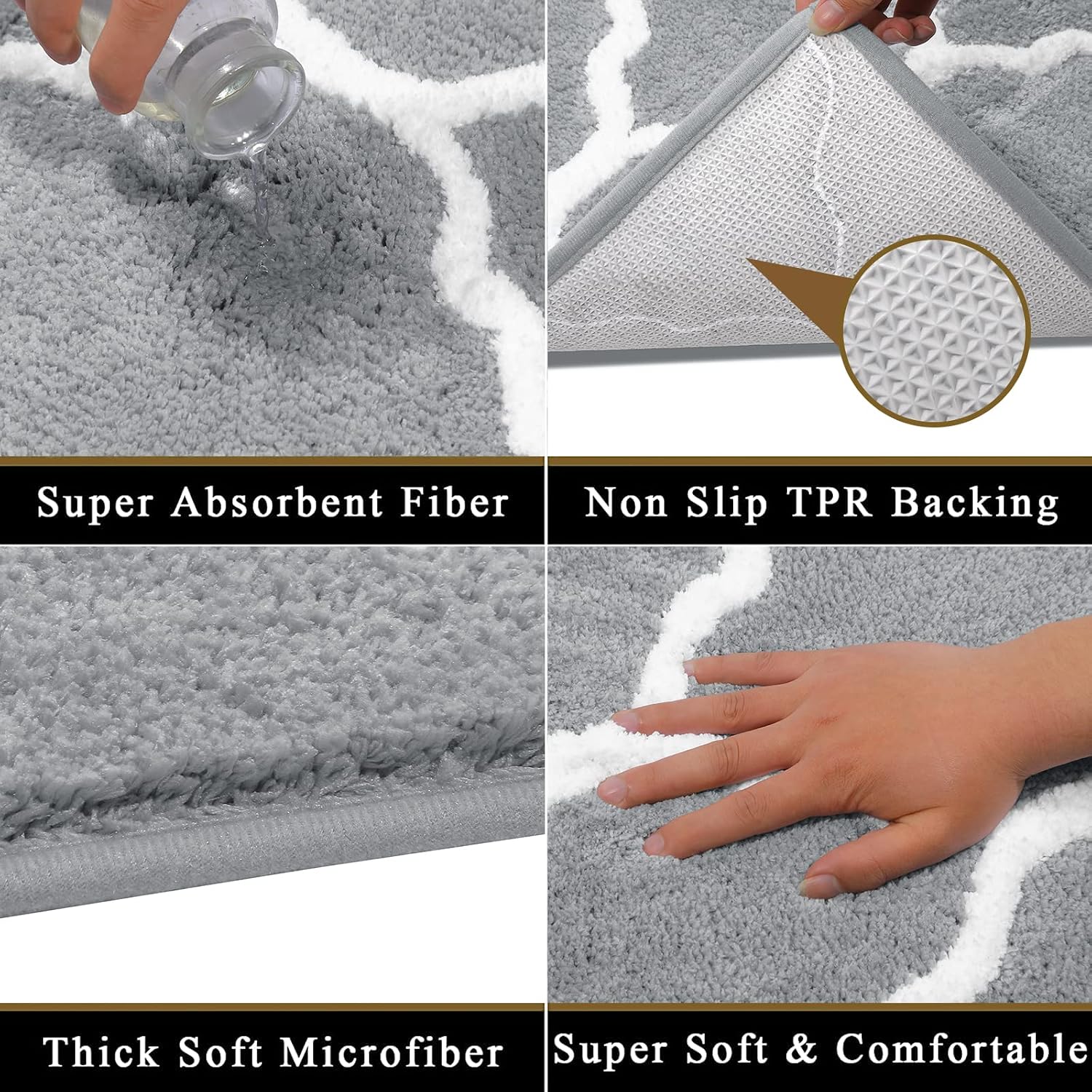 HEBE Extra Long Bath Rug Runner Non Slip Absorbent Bath Mats Runner for Bathroom Microfiber Bathroom Rugs Runner Machine Washable Geometric 18"x48" (Grey)