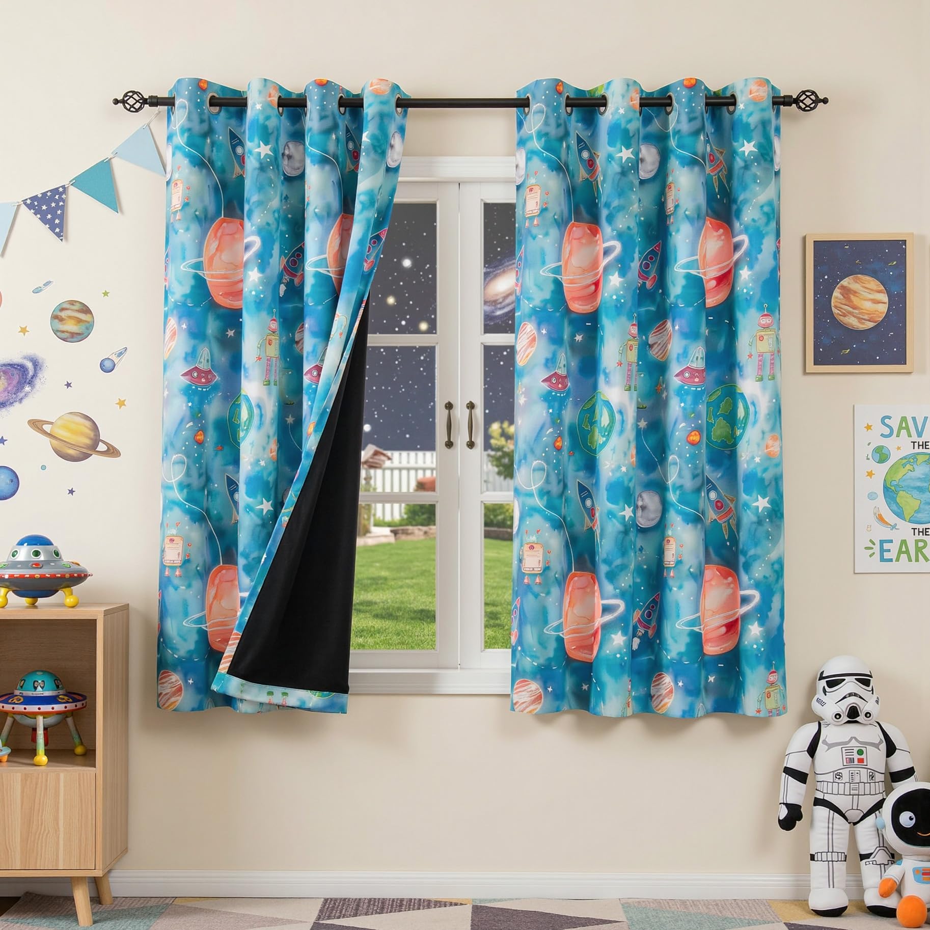 MYSKY HOME Space Themed Blackout Curtains 95% Light Blocking 63 Inch Long