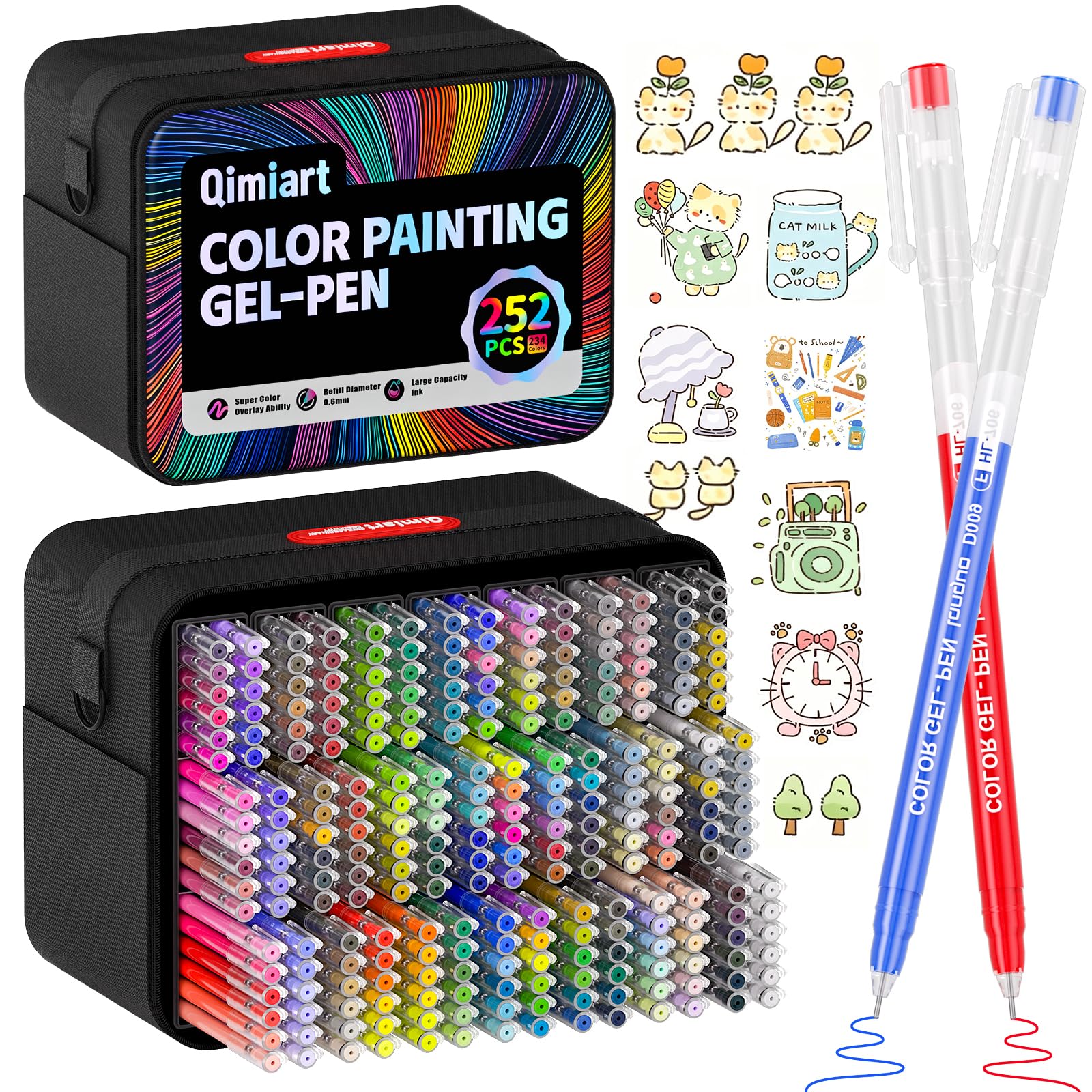 TrendGate 252 Stylos Gel Acrylique, Pointe Fine 0,6 mm Gel Pen | 234 Couleurs (230 + 6 noir/6 Blanc/5 Argent/5 Or), Feutres Gel Coloriage Adulte, Dessin, Écriture, Journaling, Multi-surface