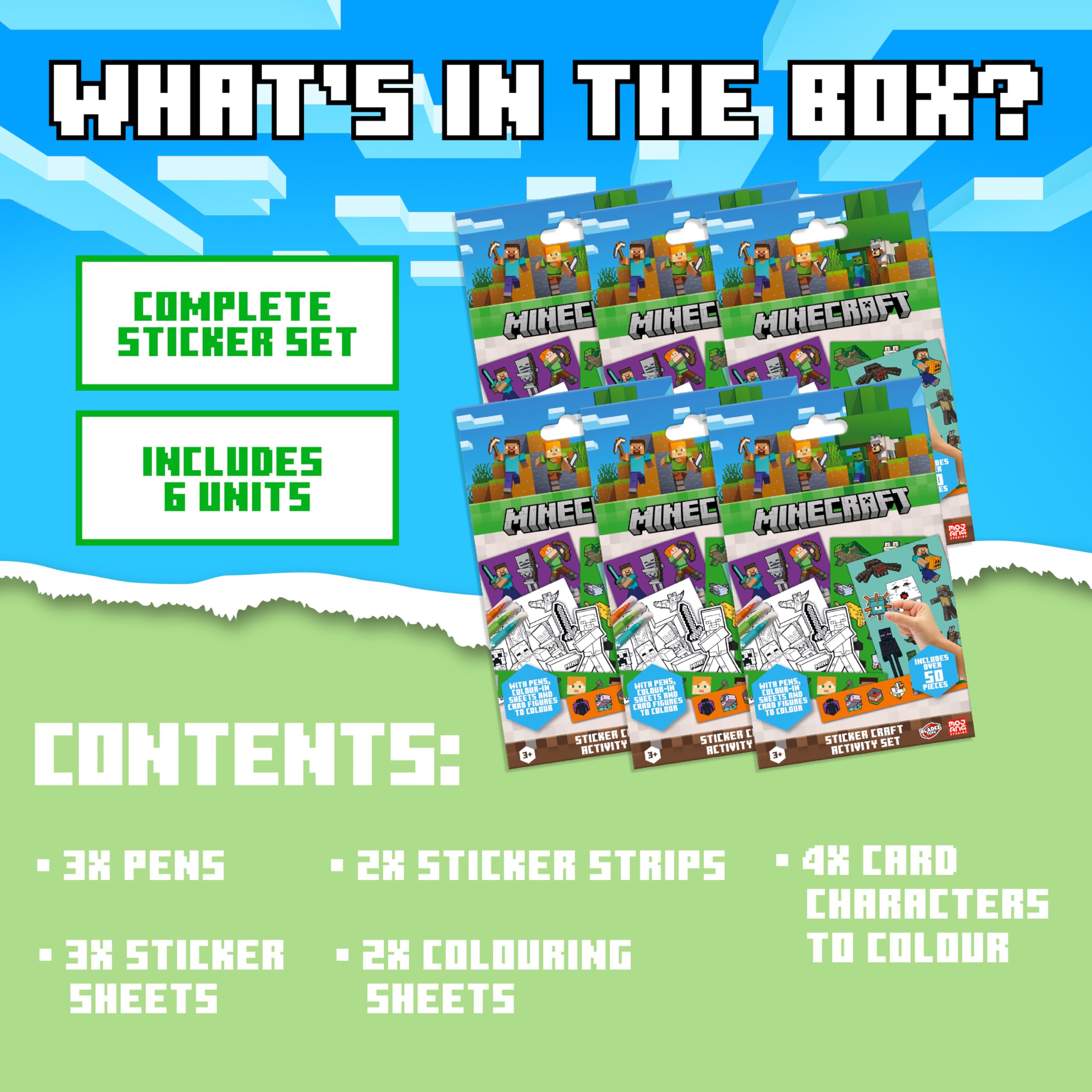 Minecraft Sticker Set, Over 50 Pieces, Character Stickers for Children Cute Stickers for Kids with Cards & Colouring Pages - Image 4