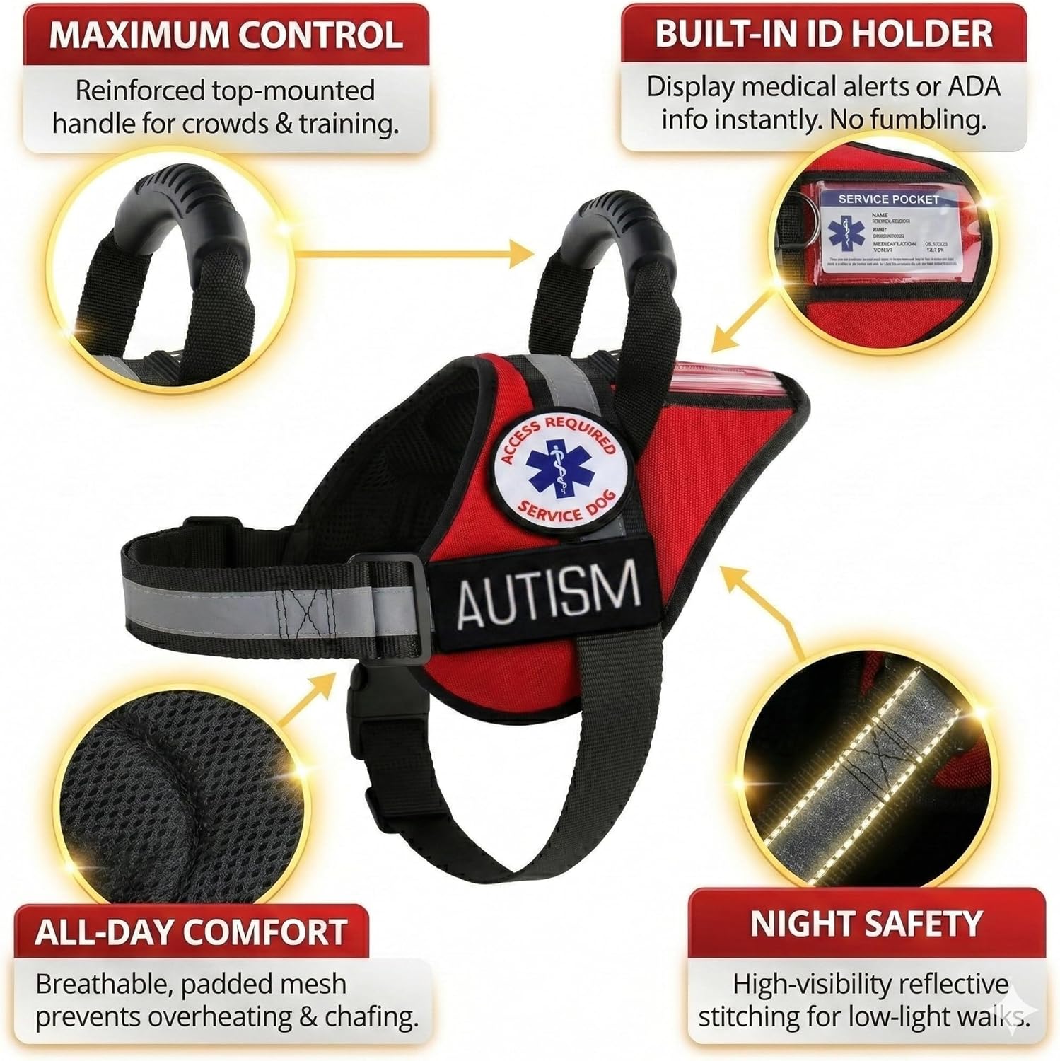 Autism Service Dog Harness | Assistance Working Dog Vest | K9 Harness with ID Pocket and Handle, Patches Included +10 ADA Law Cards | All Access Canine (Extra Large)