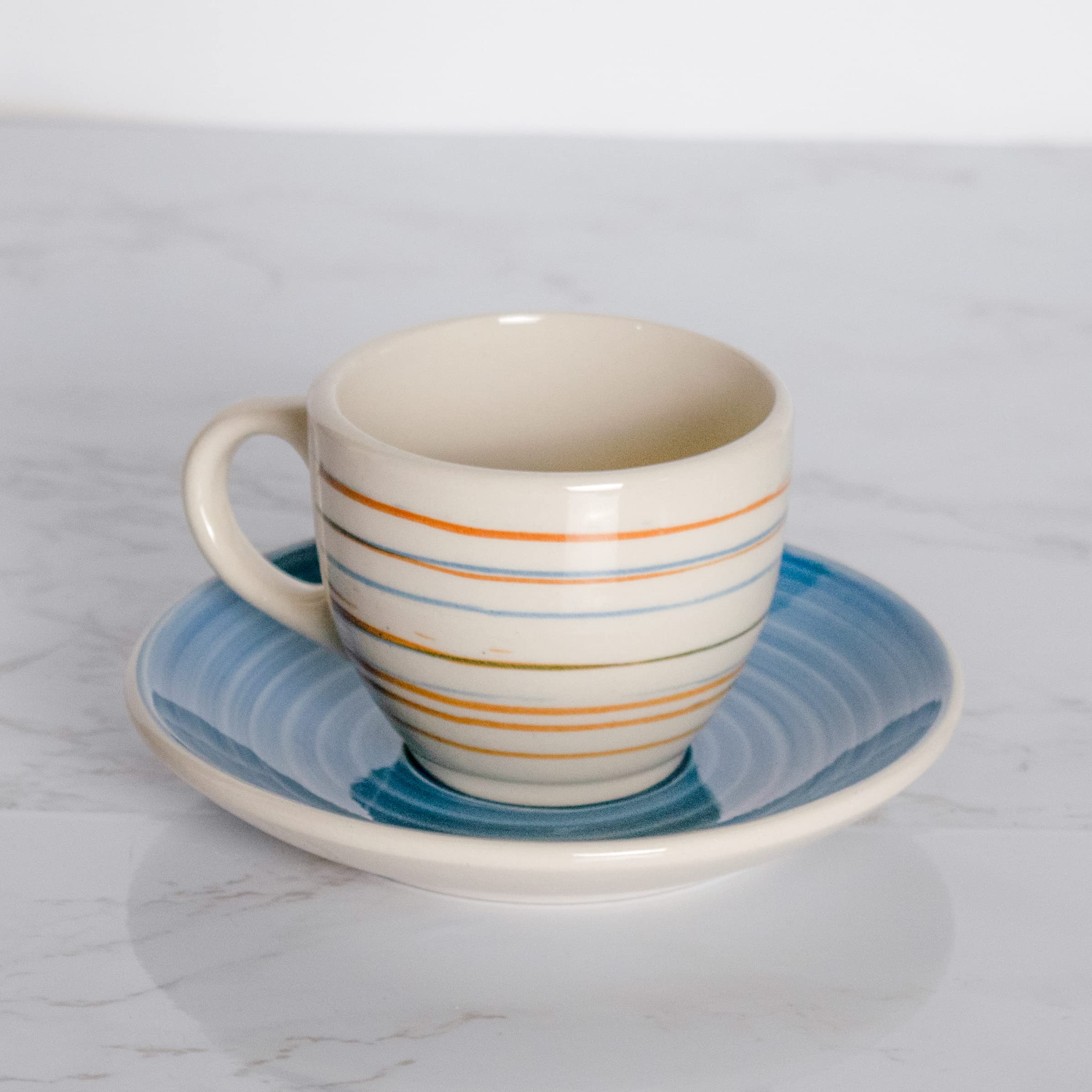 Set 12 Pezzi Tazzine Caff&egrave; Con Piattini - Porcellana Colorata A Righe, Lavabile In Lavastoviglie
