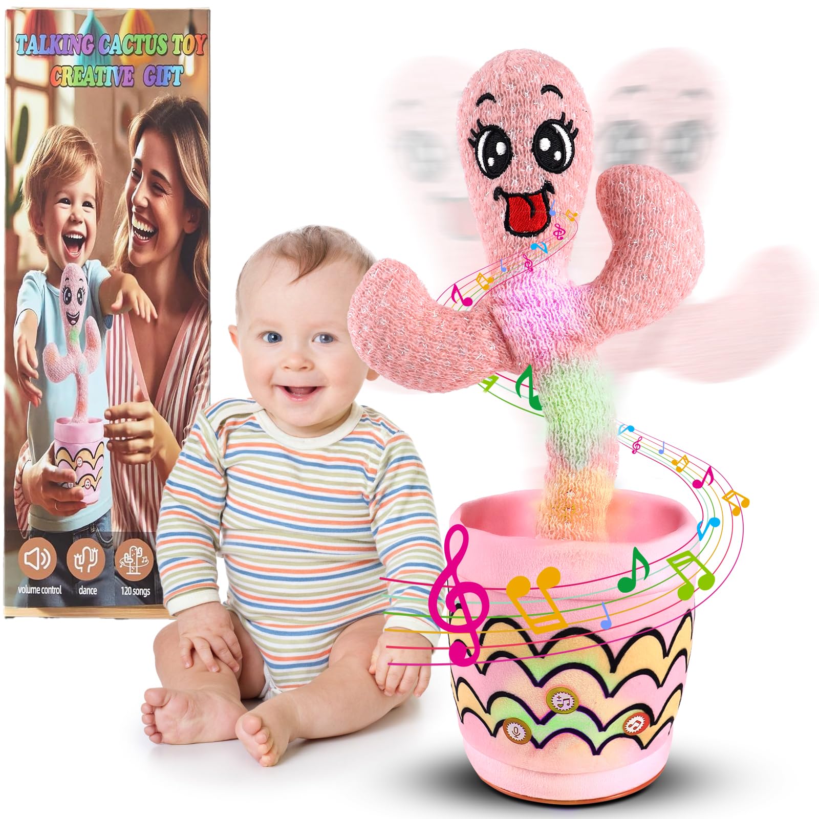 Dancing Talking Cactus Toys, 120 English Songs for Babys Kids (No Inappropriate Words), Mimicking Recording Cactus Toys for 0-6 6-12 Months Babies 1 2 3 Year Old Boys Girls Interactive Gift