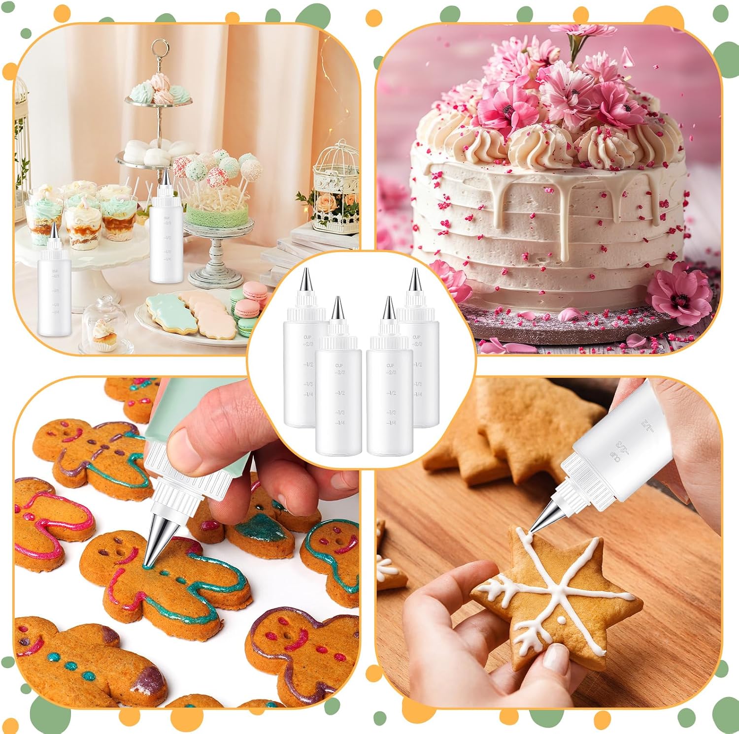 4 Pcs Squeeze Icing Bottles for Cookie Decorating,4 oz
