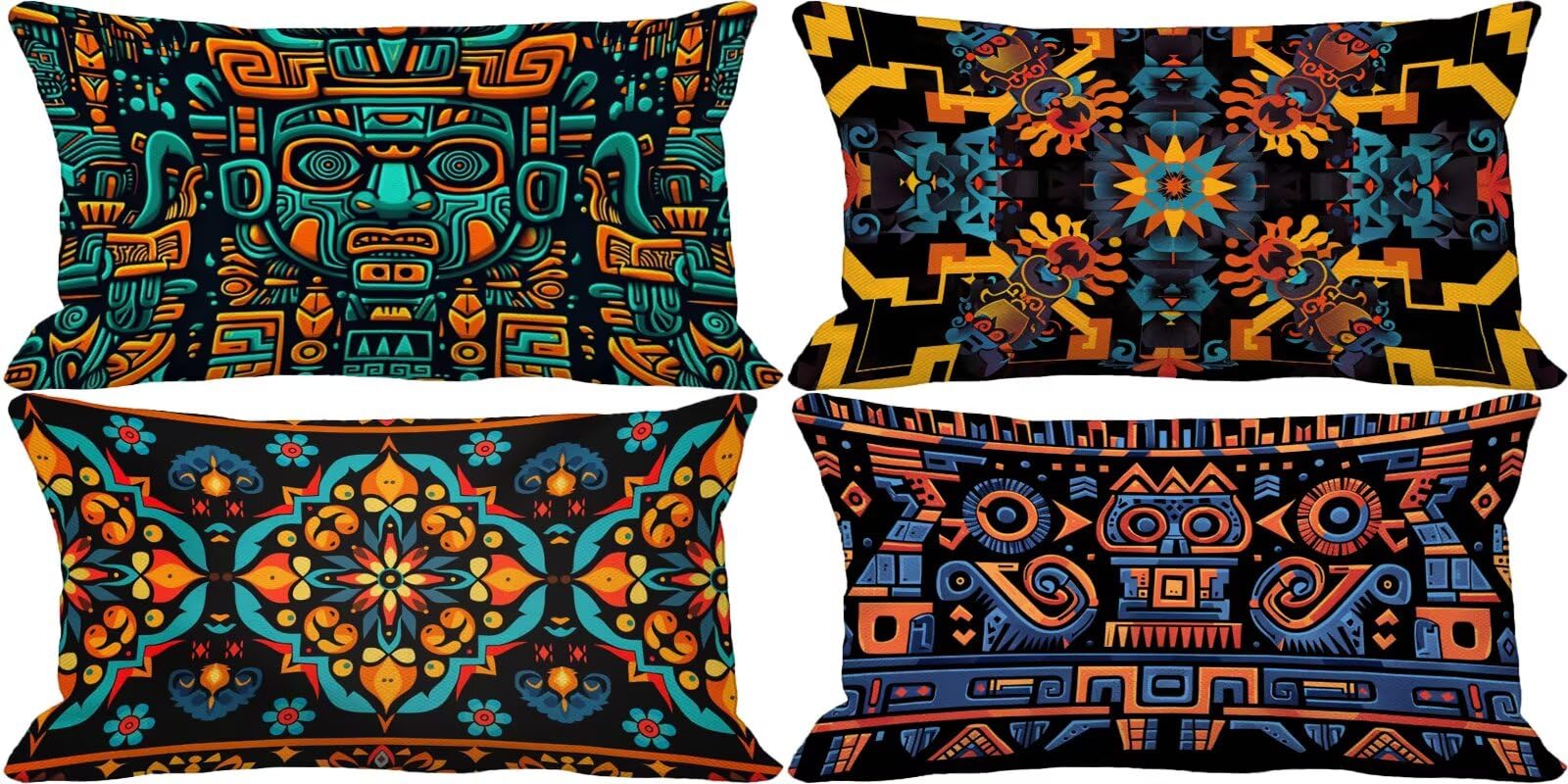 Kissenbezug 40x80 cm 4er Set, Abstrakt Kissenbezug Retro Muster mit Unsichtbarem Reißverschluss, Rechteck Outdoor Kissen Wetterfest Linen Doppelseitig Dekokissen für Home Zimmer Deko Aesthetic 5-8