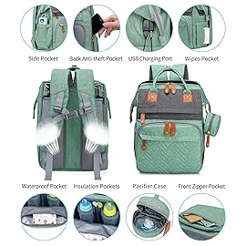 KABAQOO Diaper Bag Backpack with Detachable Changing Station, Large Capacity Baby Diaper Bags for Boys & Girls, Baby Registry Search Stuff & Shower Gifts, Newborn Essentials Must Haves, Green Grey