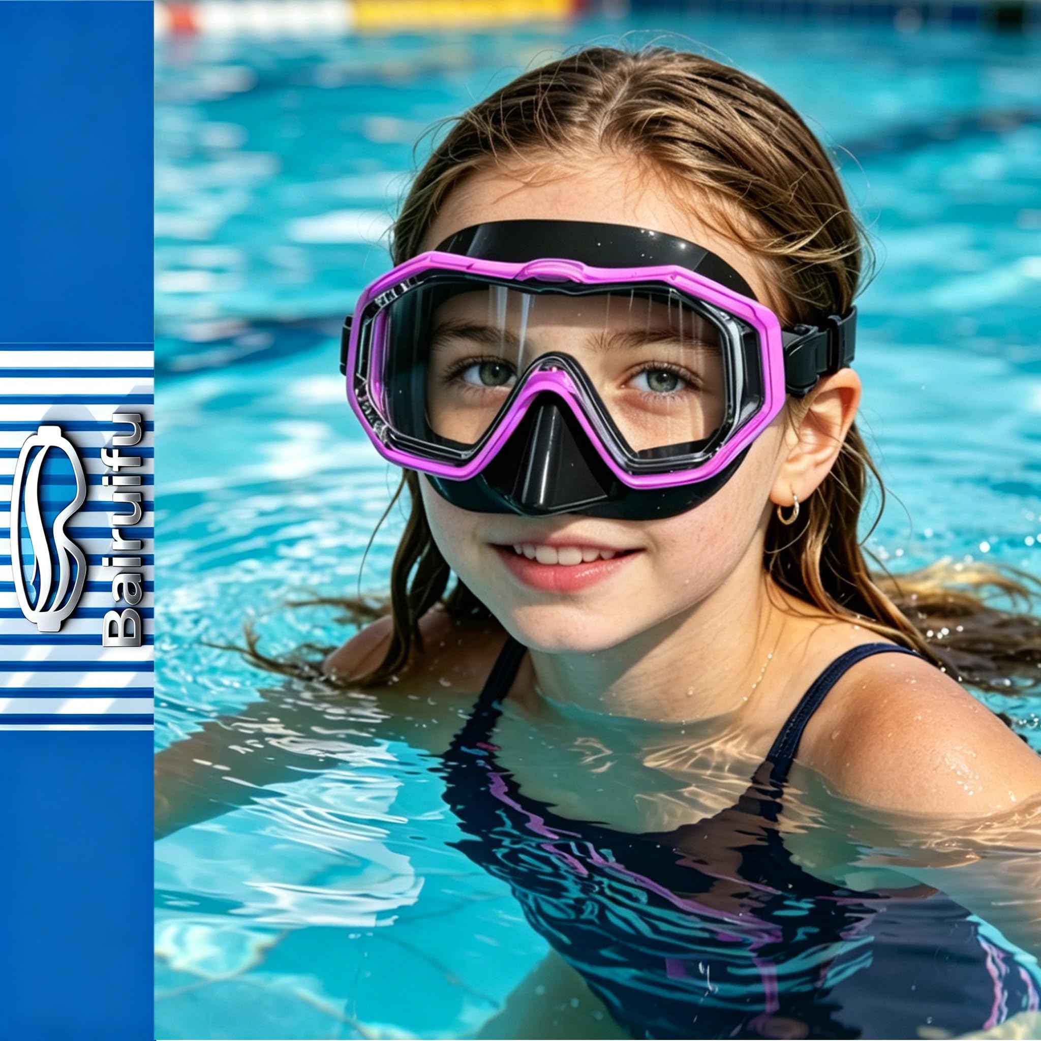 Occhialini da nuoto per bambini dai 4 ai 16 anni, anti-rottura, anti-appannamento, vista panoramica a 180°, occhialini da nuoto con copertura per il naso